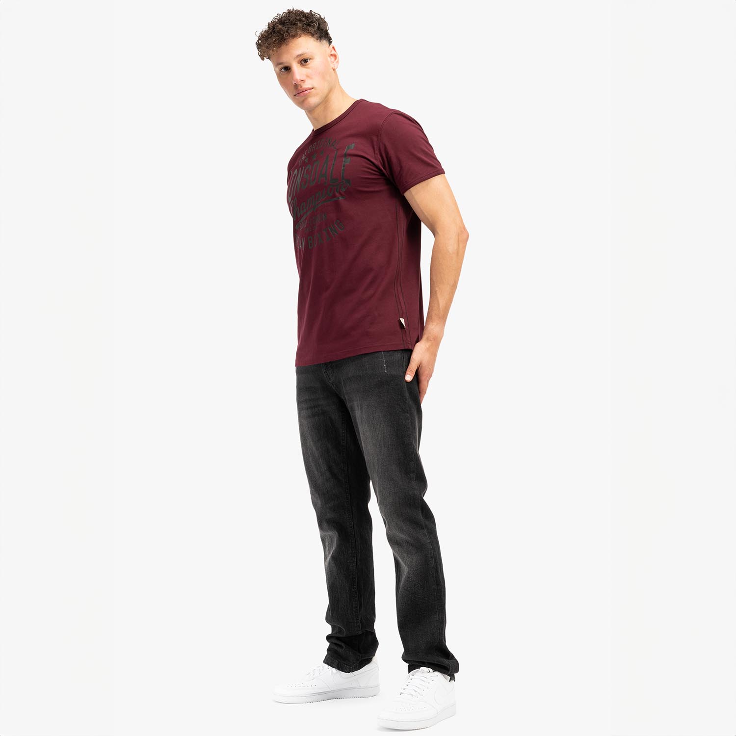 Lonsdale T-Shirt, Harehills, winered-black, XXL