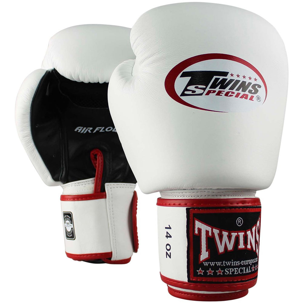 TWINS Special Boxing Gloves, Leather, AIR, white-black, 16 Oz