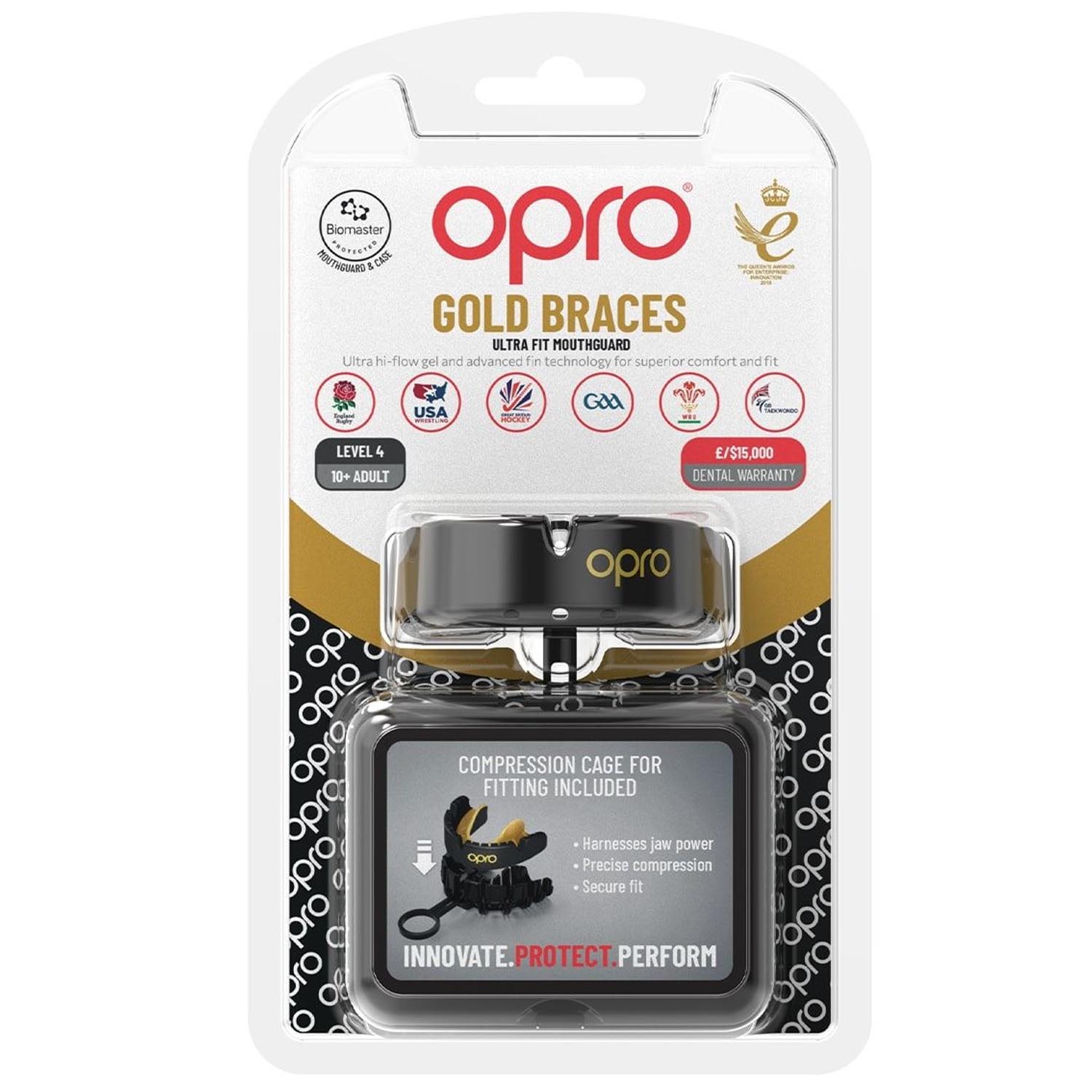 OPRO Mouth Guard, Gold, Braces, blue