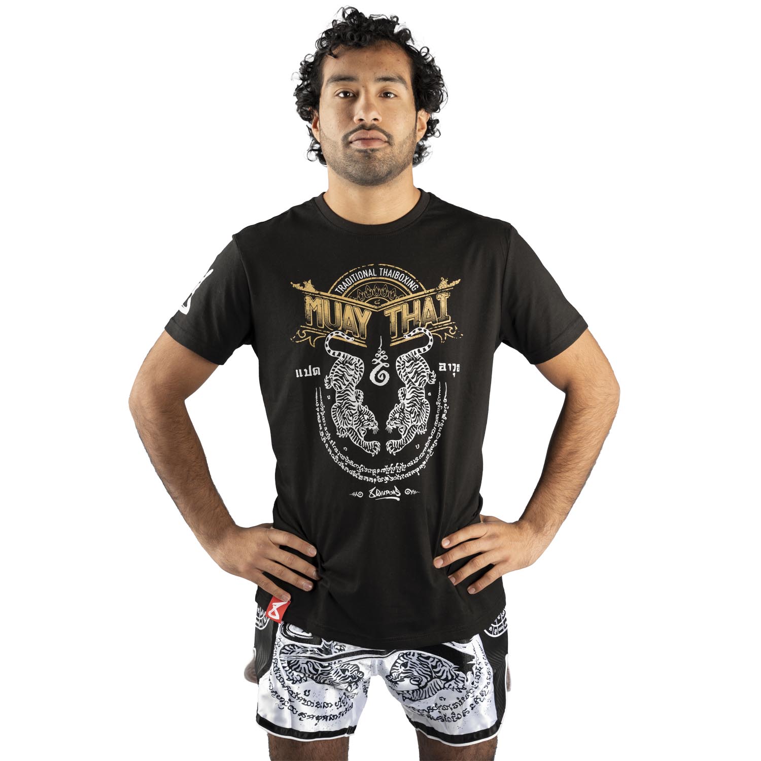 8 WEAPONS Muay Thai T-Shirt, Sak Yant Tigers, black, M