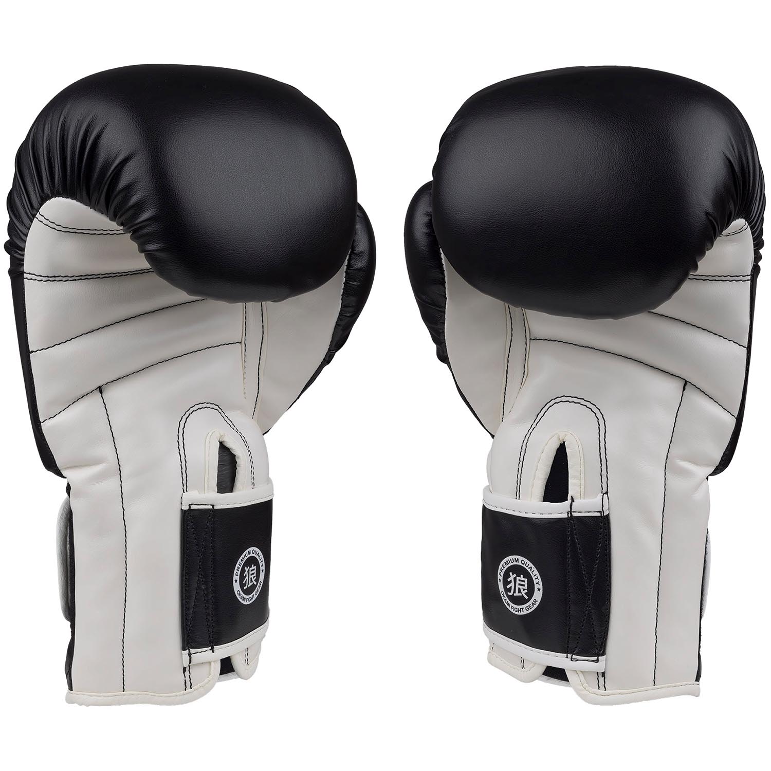OKAMI Boxing Gloves, Rumble, black-white, 14 Oz