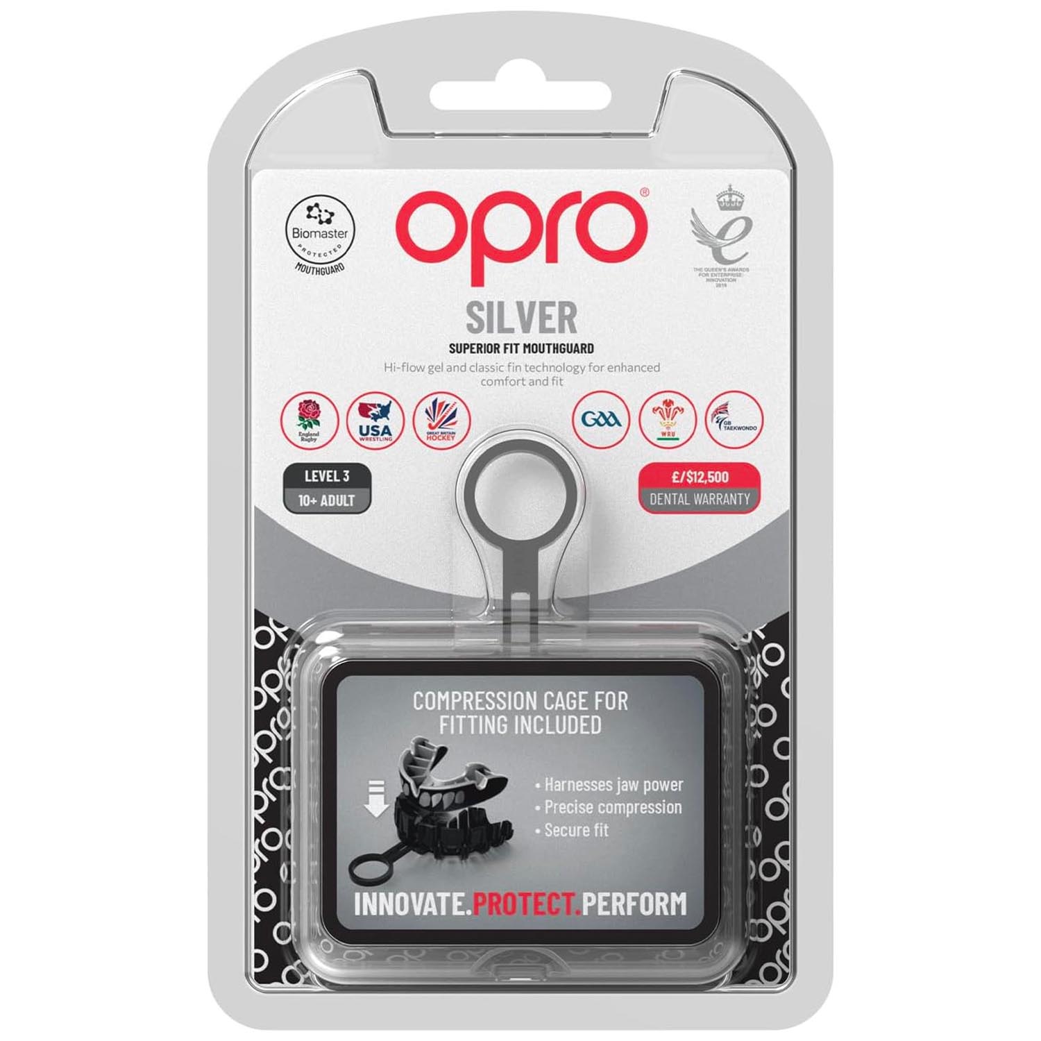OPRO Mouth Guard, Silver 2022, Jaws, black-silver