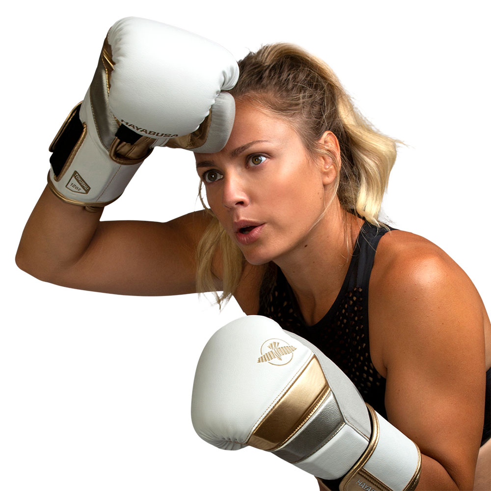 Hayabusa Boxhandschuhe, T3, weiß-gold, 12 Oz