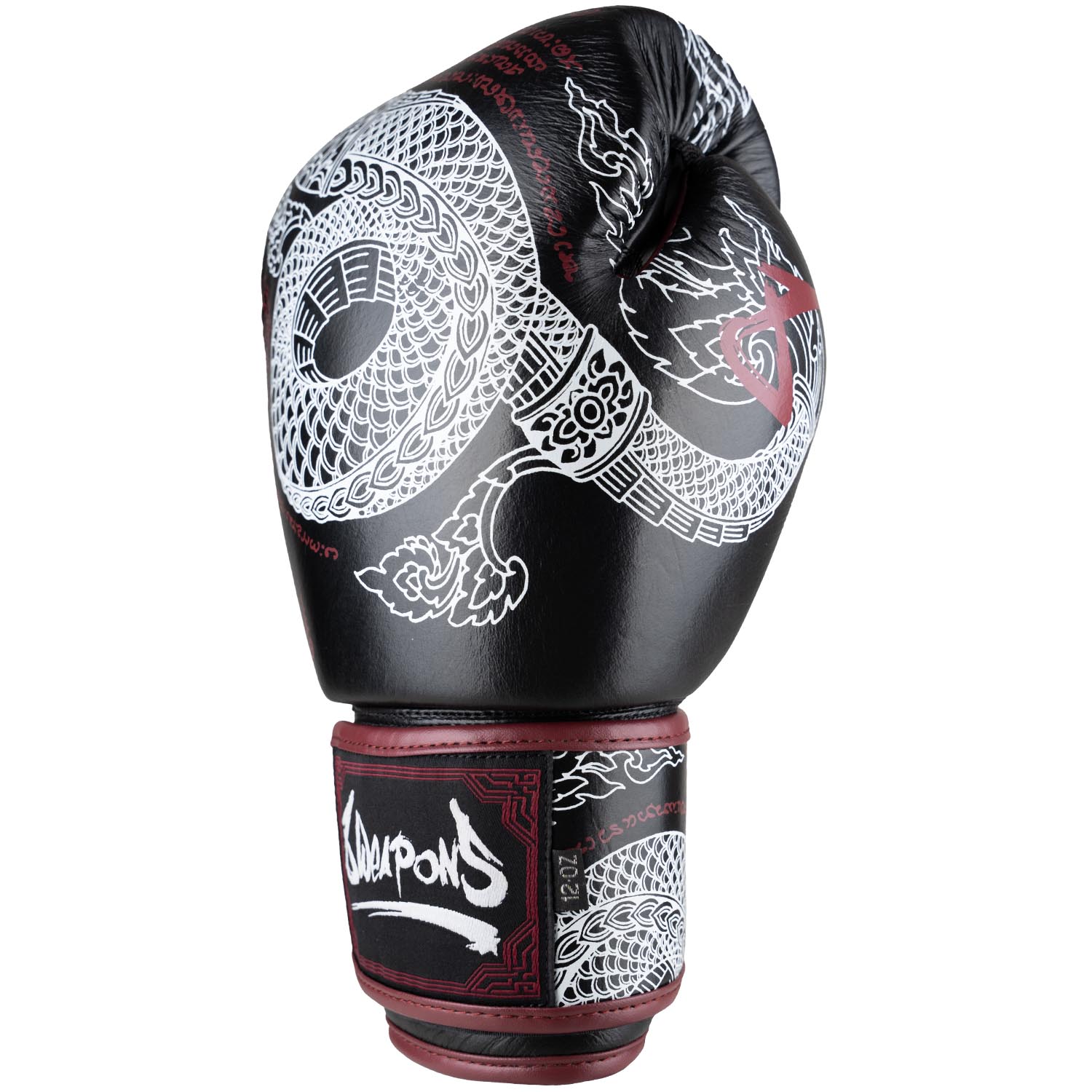 8 WEAPONS Boxing Gloves, Sak Yant Naga, black-maroon, 16 Oz