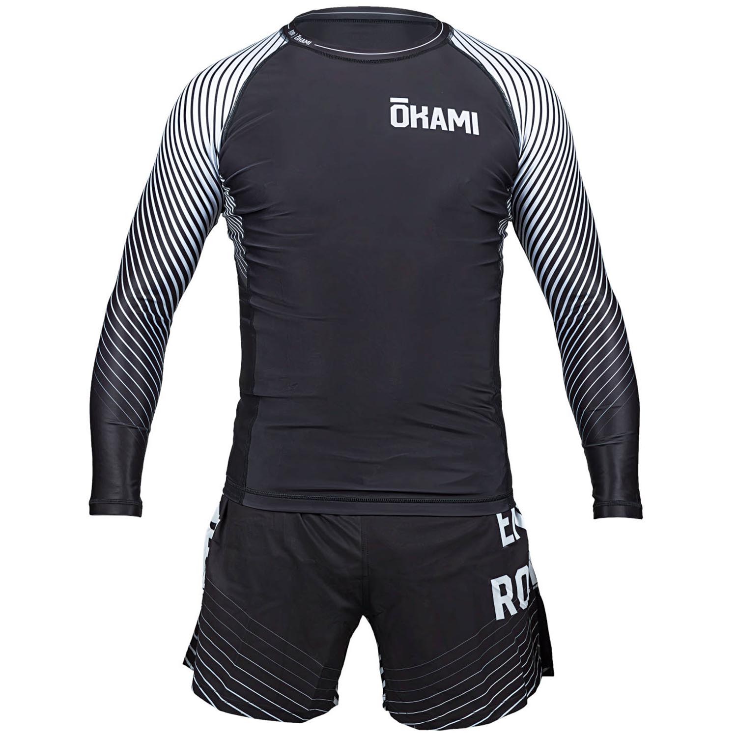 OKAMI Rashguard, L/S, Big Kanji, black-white, XL