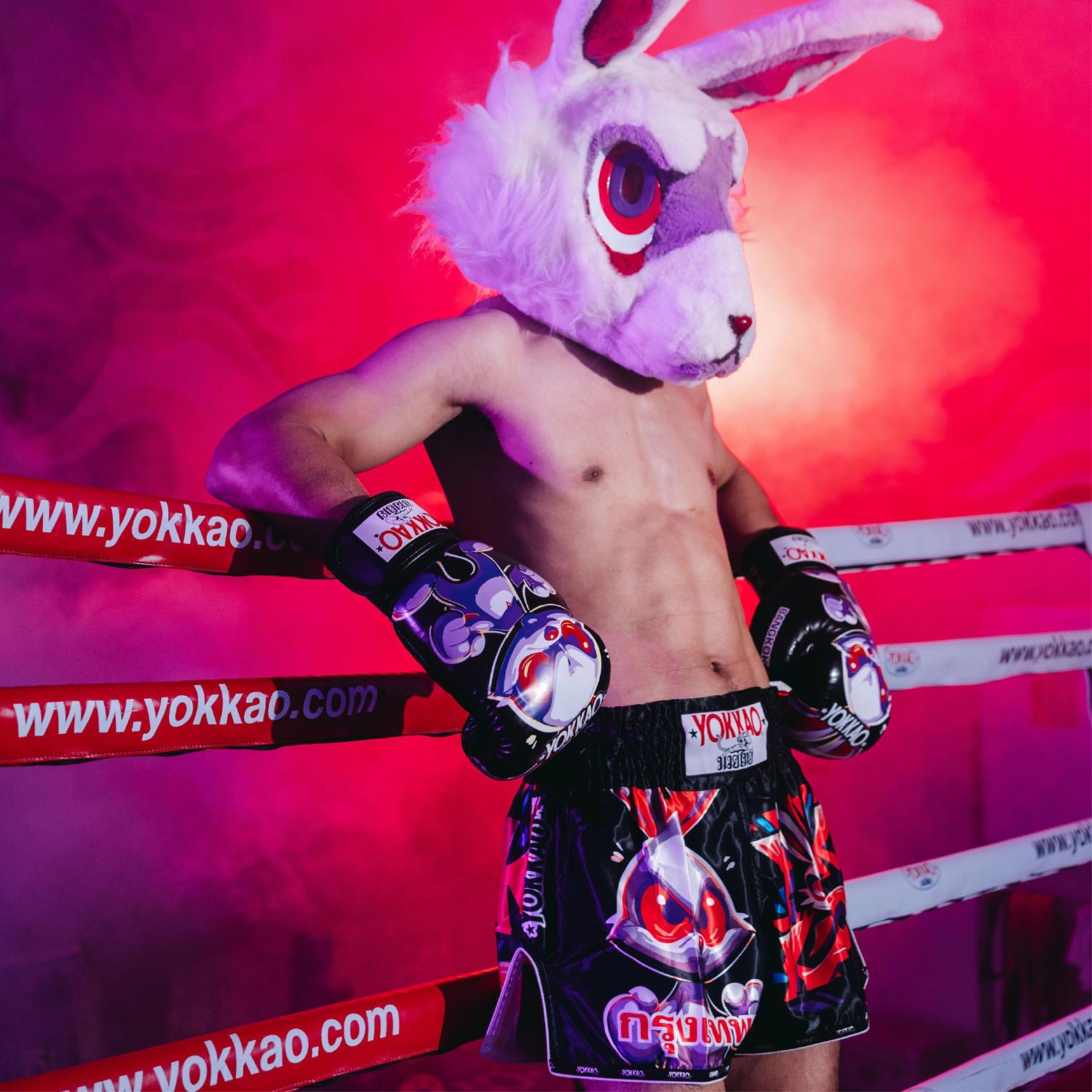 YOKKAO Muay Thai Shorts, Angry Rabbit, black-red, XXL