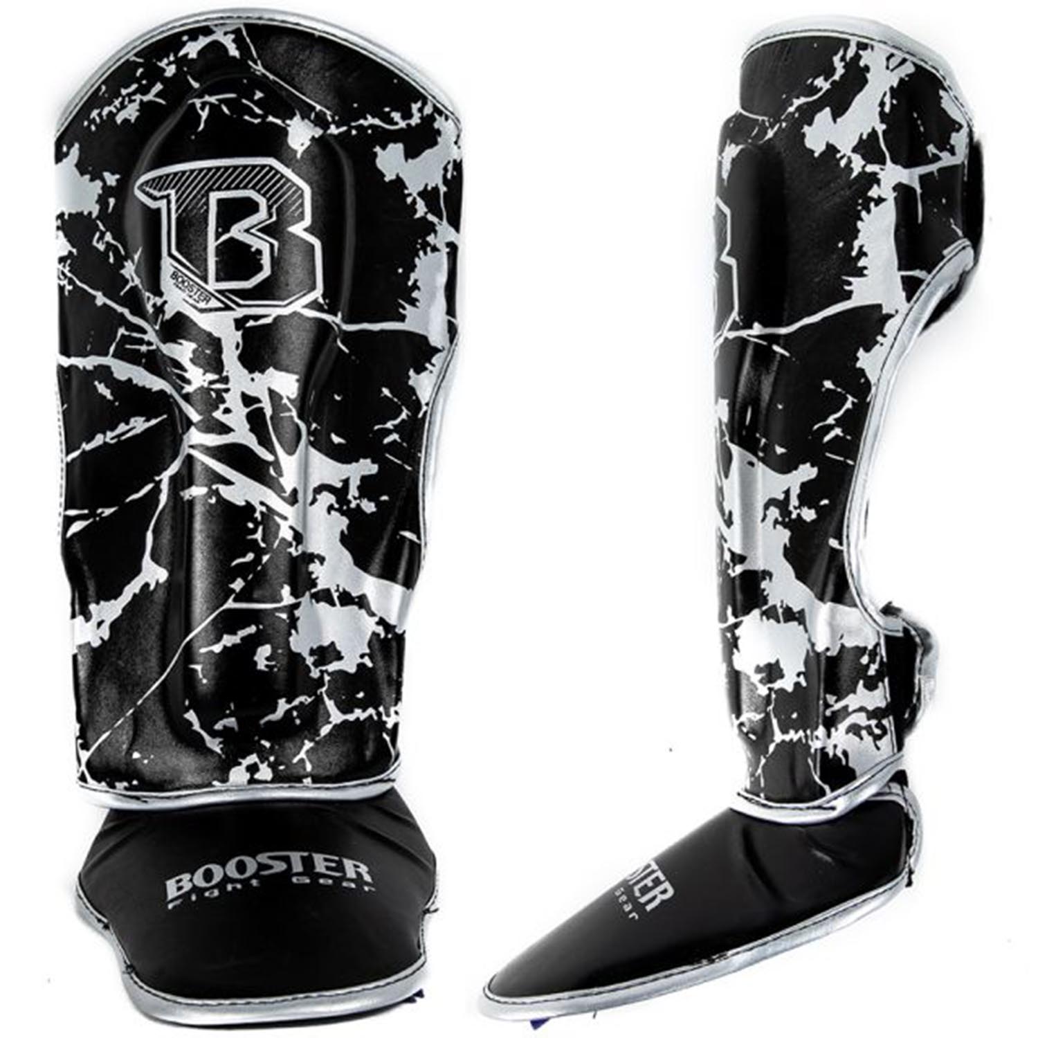 Booster Shin Guards, Kids, Marble, black-silver, XS