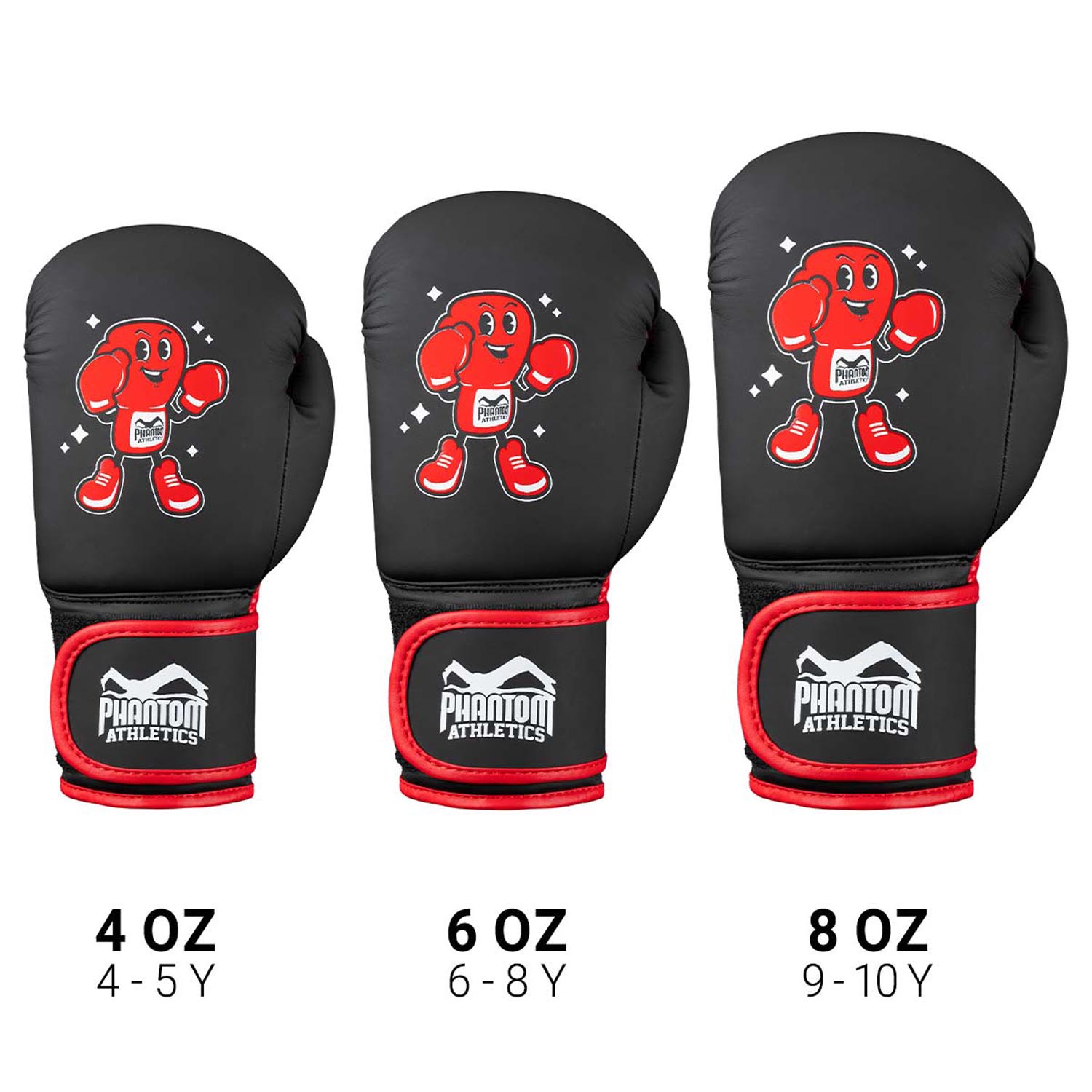 Phantom Athletics Boxing Gloves, Kids, Punchy, black-red, 4 Oz