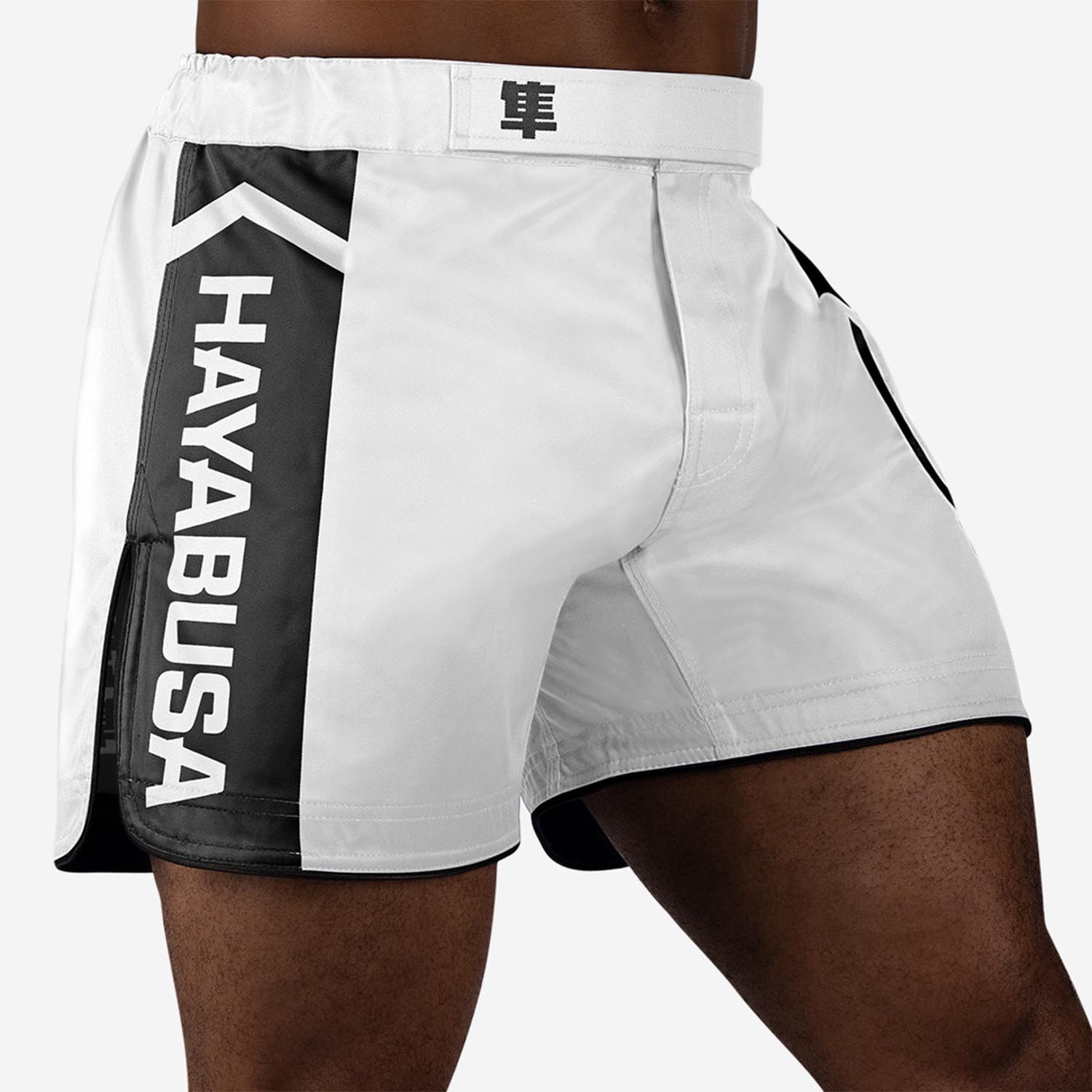 Hayabusa MMA Fight Shorts, Icon, Mid Length, weiß-schwarz, XXL