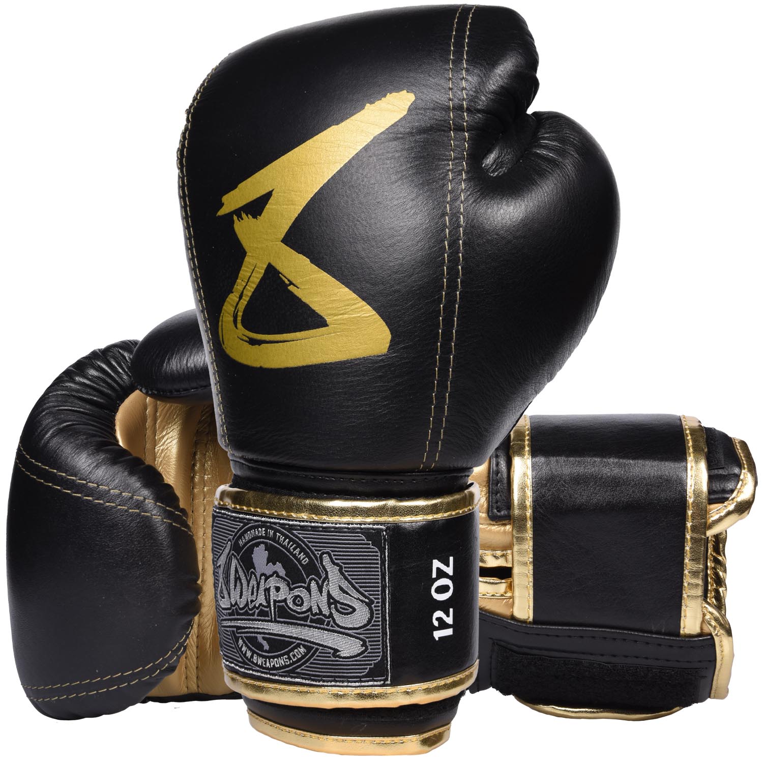 8 WEAPONS Boxing Gloves, Premium Leather, black-gold, 16 Oz