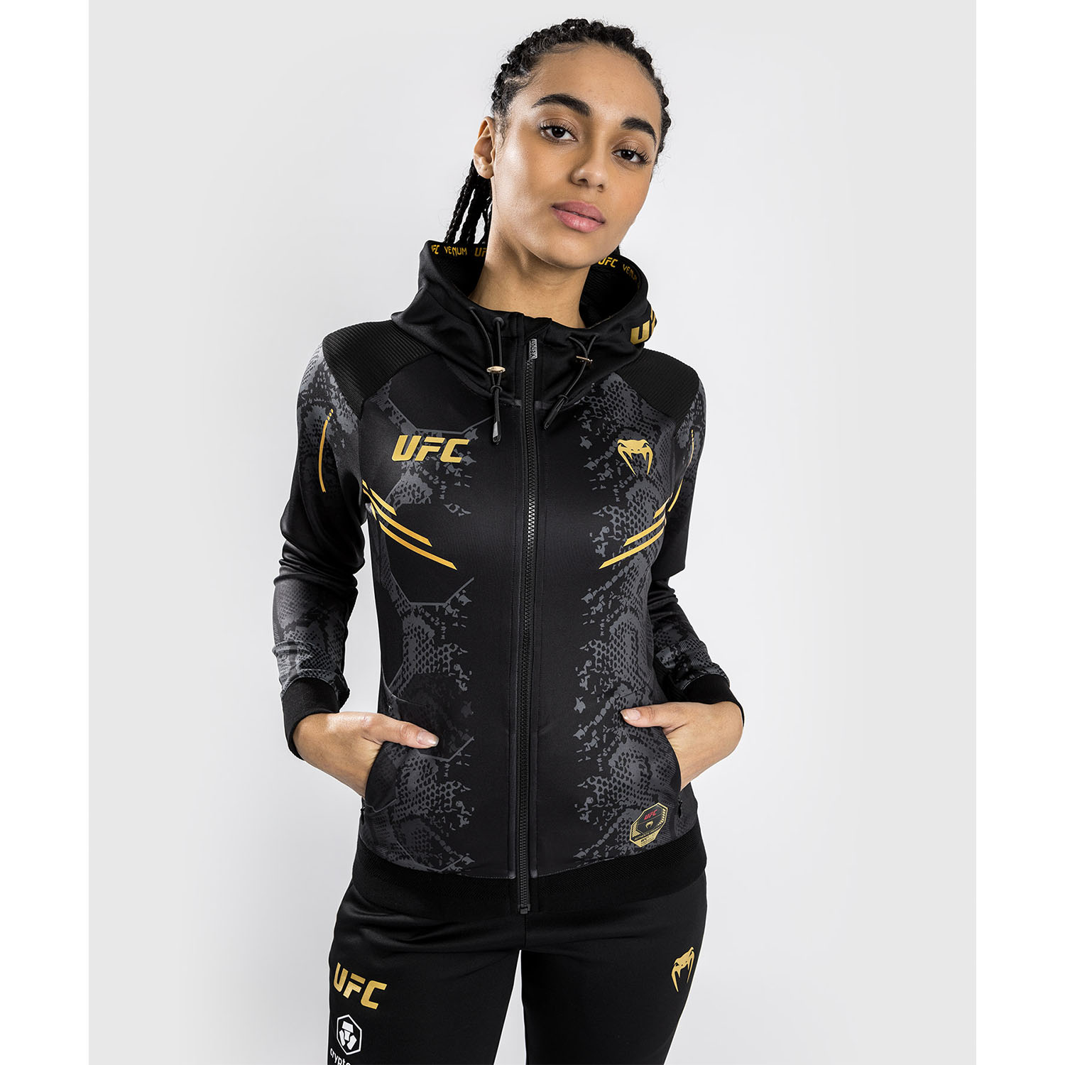 VENUM Zip Hoody, Damen, UFC Fight Night, Adrenaline, schwarz-gold, XS