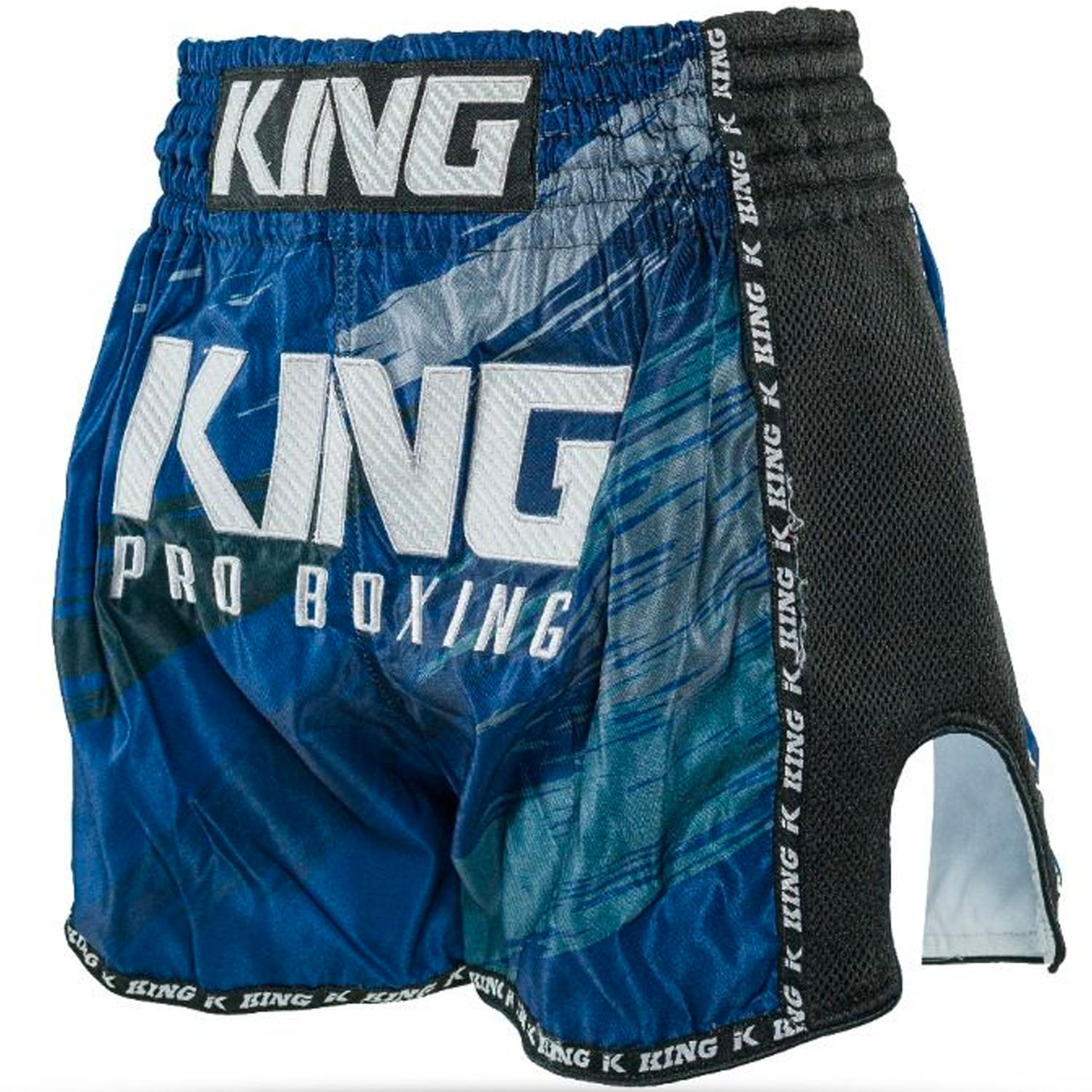 KING PRO Boxing Muay Thai Shorts, Storm 4, black-blue, S