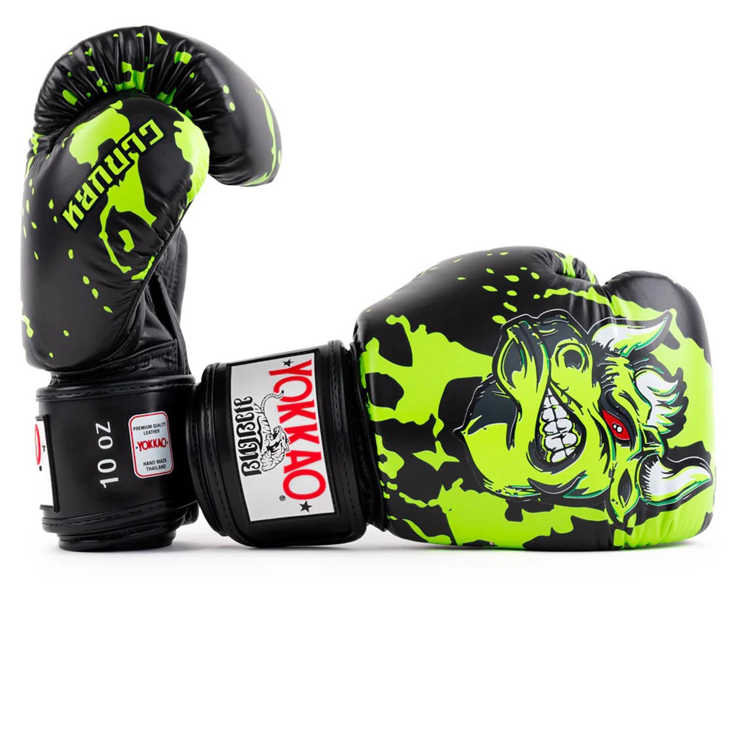 YOKKAO Boxing Gloves, Angry Bull, black-green, 16 Oz