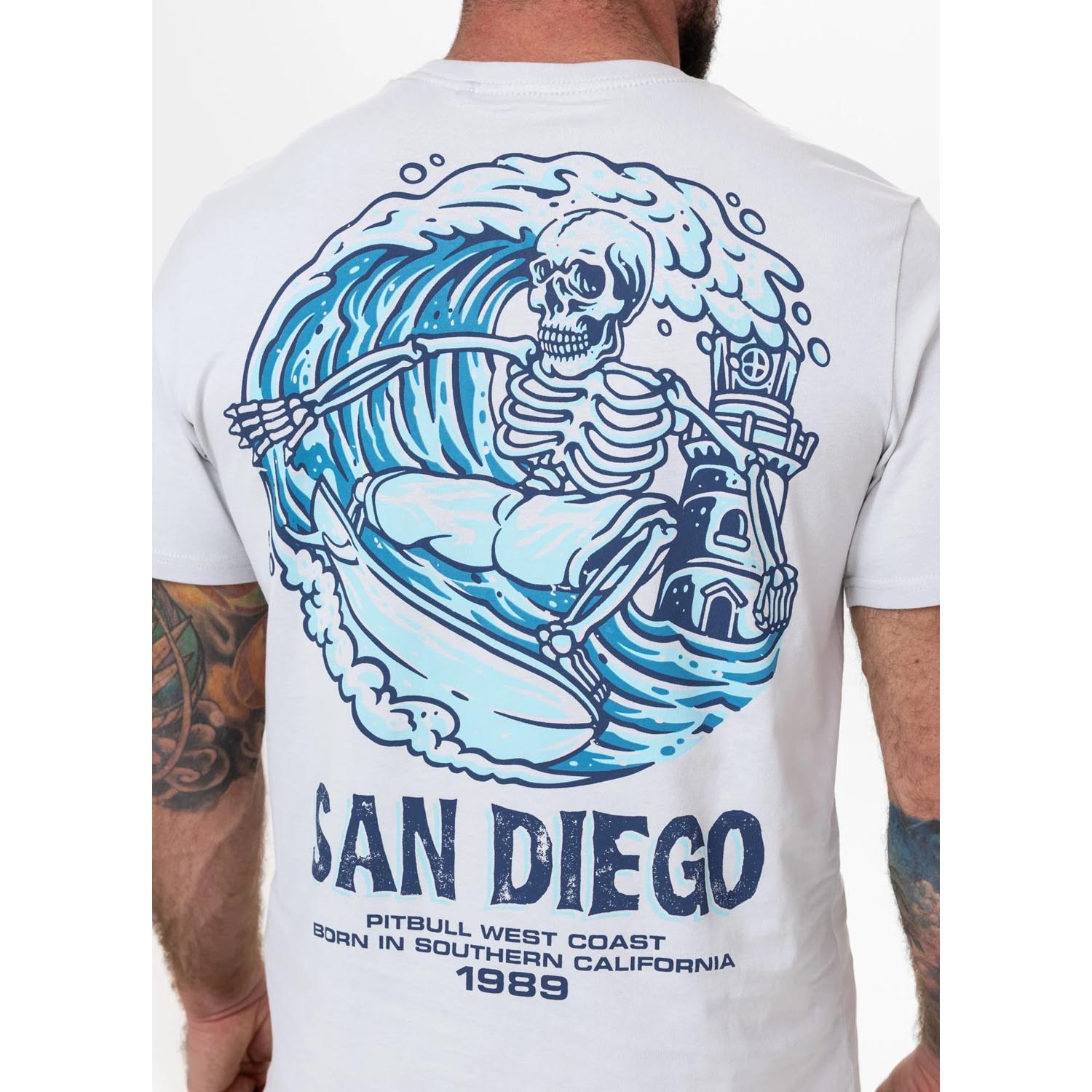 Pit Bull West Coast, T-Shirt, Skull Surf, white-blue, XXXL