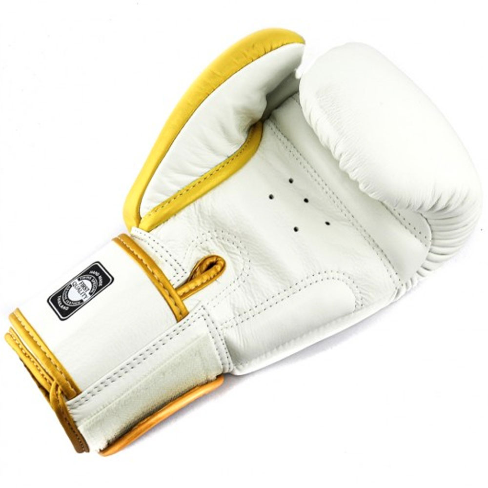 TWINS Special Boxhandschuhe, Leder, BGVL-8, weiß-gold, 12 Oz