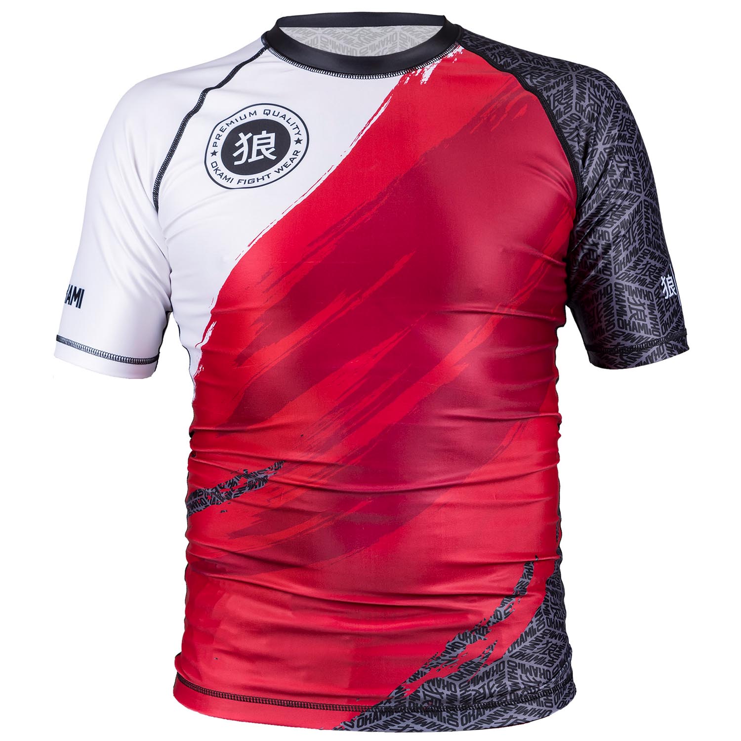 OKAMI Rashguard, S/S, Cube, rot-grey-white, S