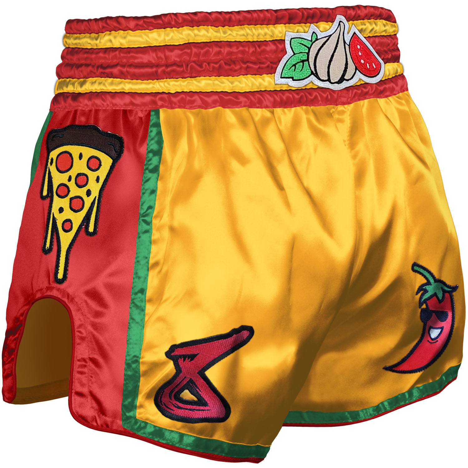 8 WEAPONS Muay Thai Shorts, Muay Pizza, gelb, S