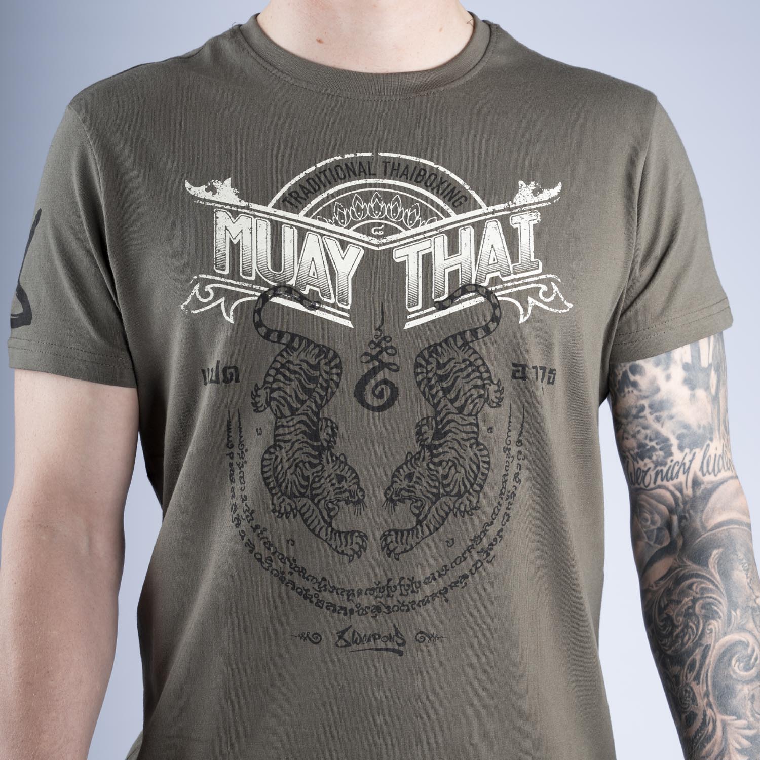 8 WEAPONS T-Shirt, Sak Yant Tigers, olive, S