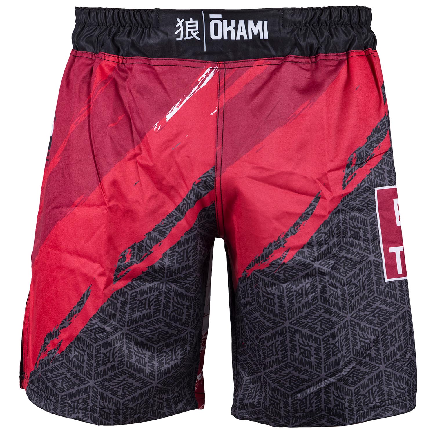 OKAMI MMA Fight Shorts, Cube, rot-grau-weiß