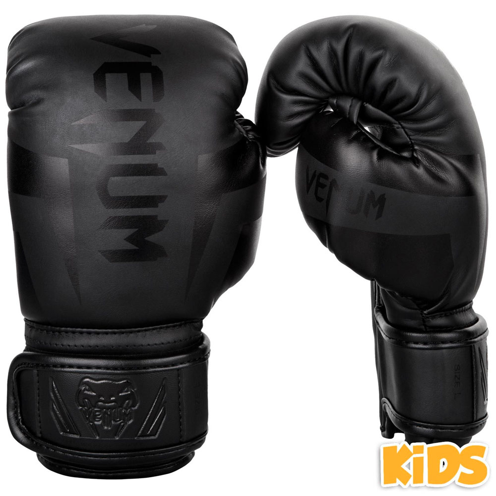 VENUM Boxing Gloves, Kids, Elite, black-black, S