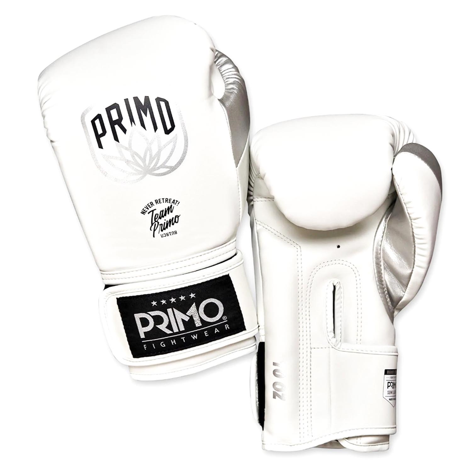 PRIMO Boxing Gloves, Emblem 2.0, Leather, white, 16 Oz