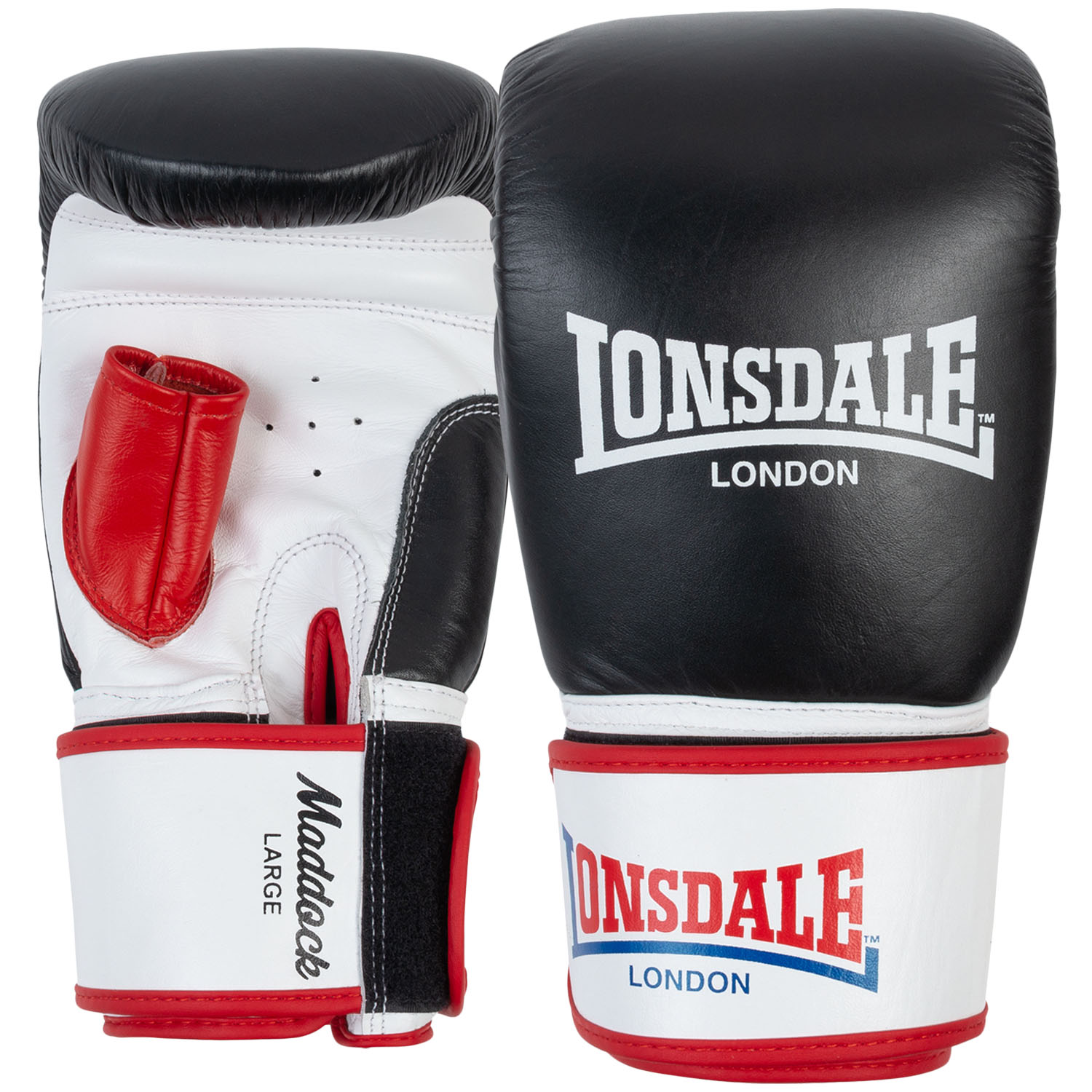Lonsdale Bag Gloves, Maddock, black-white-red, L