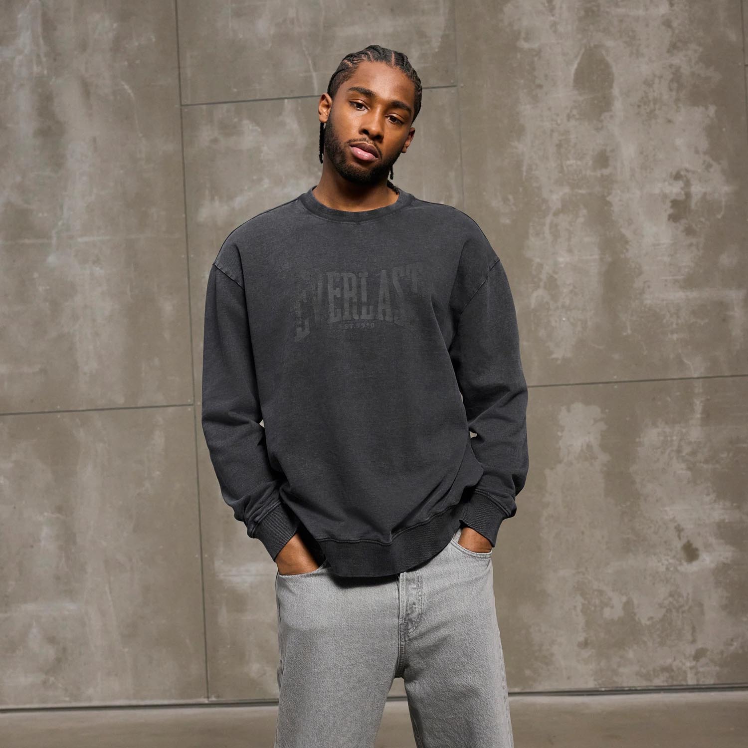 Everlast Pullover, Washed Logo, black, XXL