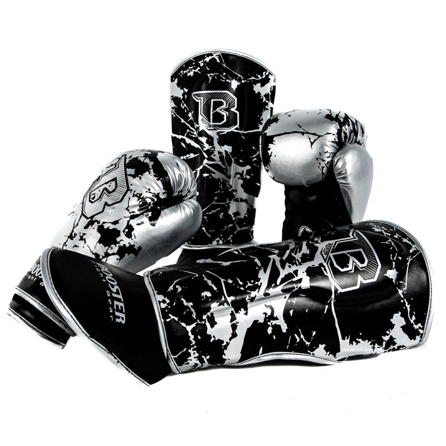 Booster Shin Guards, Kids, Marble, black-silver, XS