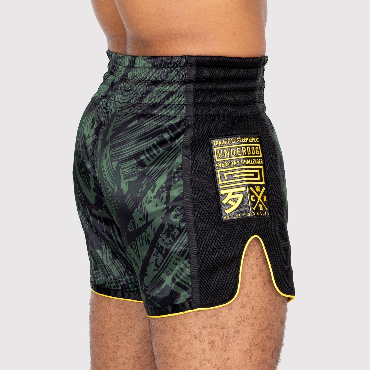 Wicked One Muay Thai Shorts, Havoc, olive-gelb, M