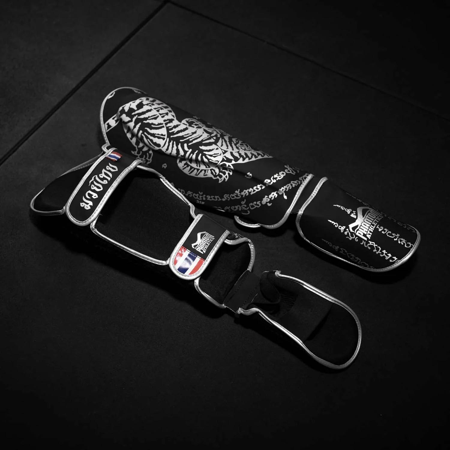 Phantom Athletics Shin Guard, Muay Thai, black-silver, L/XL
