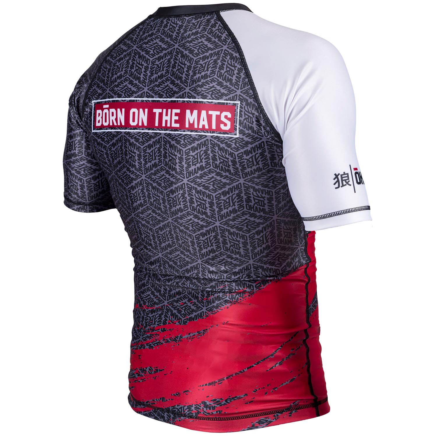 OKAMI Rashguard, S/S, Cube, rot-grey-white, S