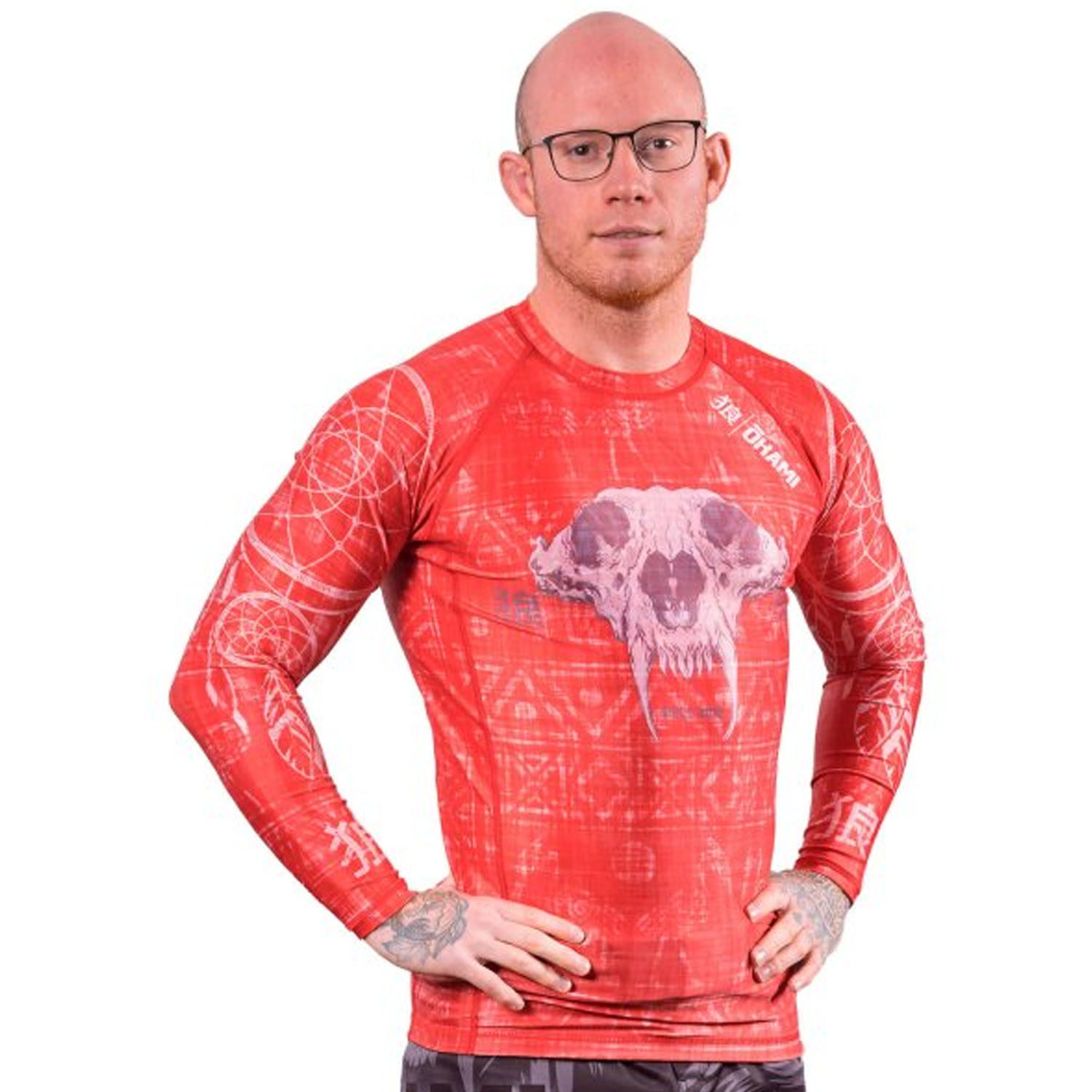 OKAMI Rashguard, L/S, Wolf Skull, red, S