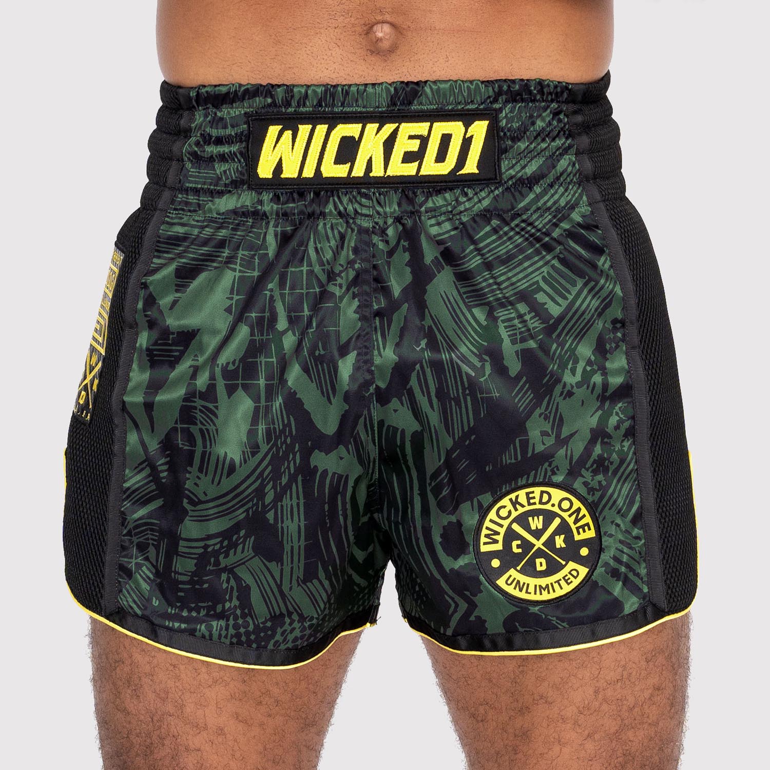 Wicked One Muay Thai Shorts, Havoc, olive-gelb, S