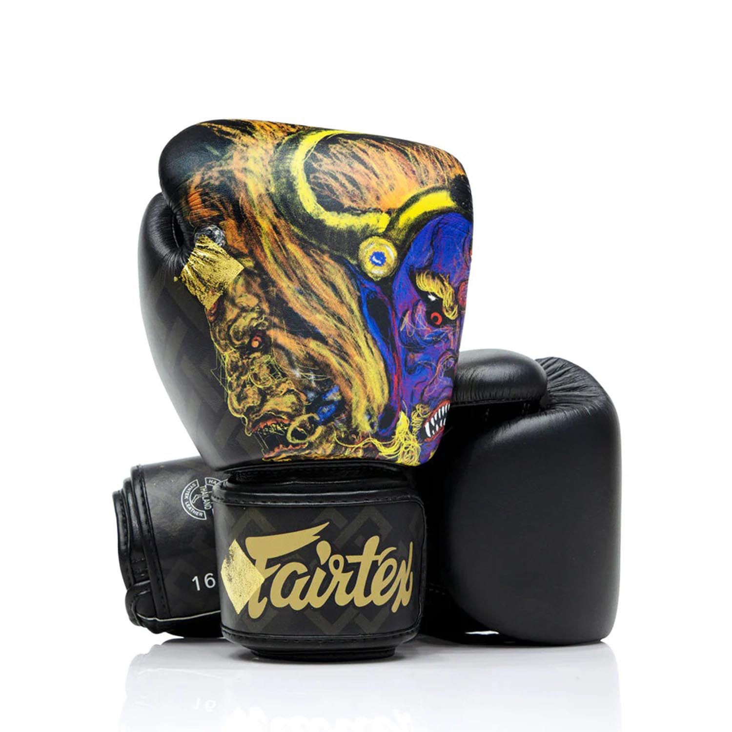 Fairtex Boxing Gloves, Yamantaka, black-gold, 16 Oz
