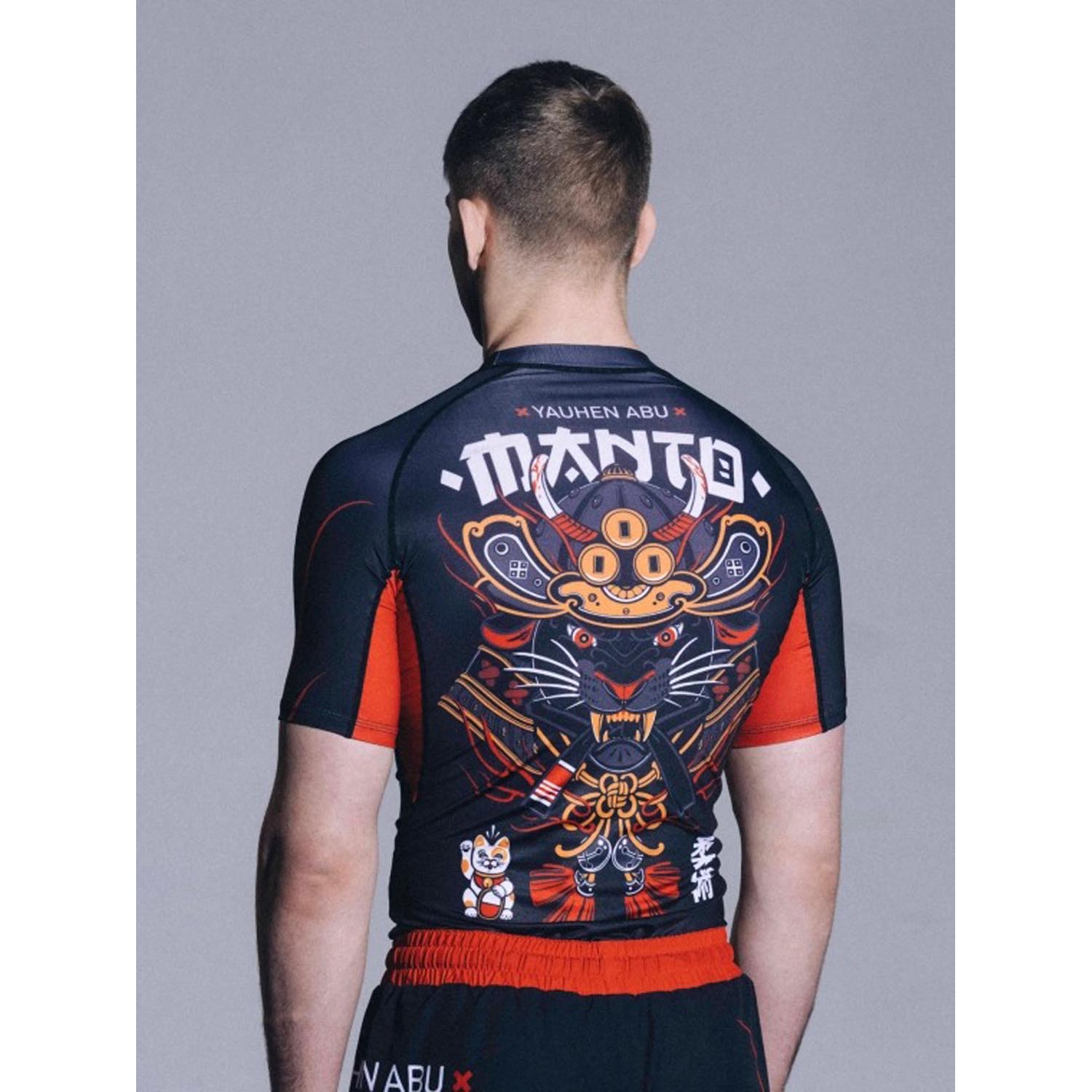 MANTO Rashguard, S/S, Lucky Cat, black-red, XXL