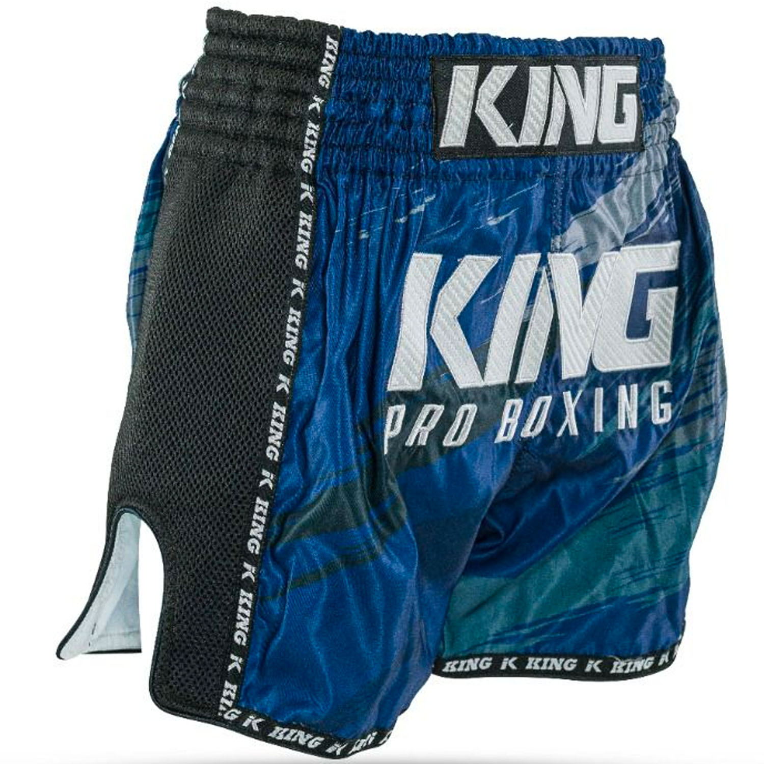 KING PRO Boxing Muay Thai Shorts, Storm 4, black-blue, S