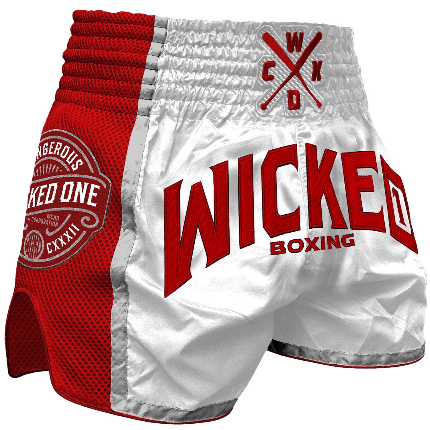 Wicked One Muay Thai Shorts, Block, weiß-rot