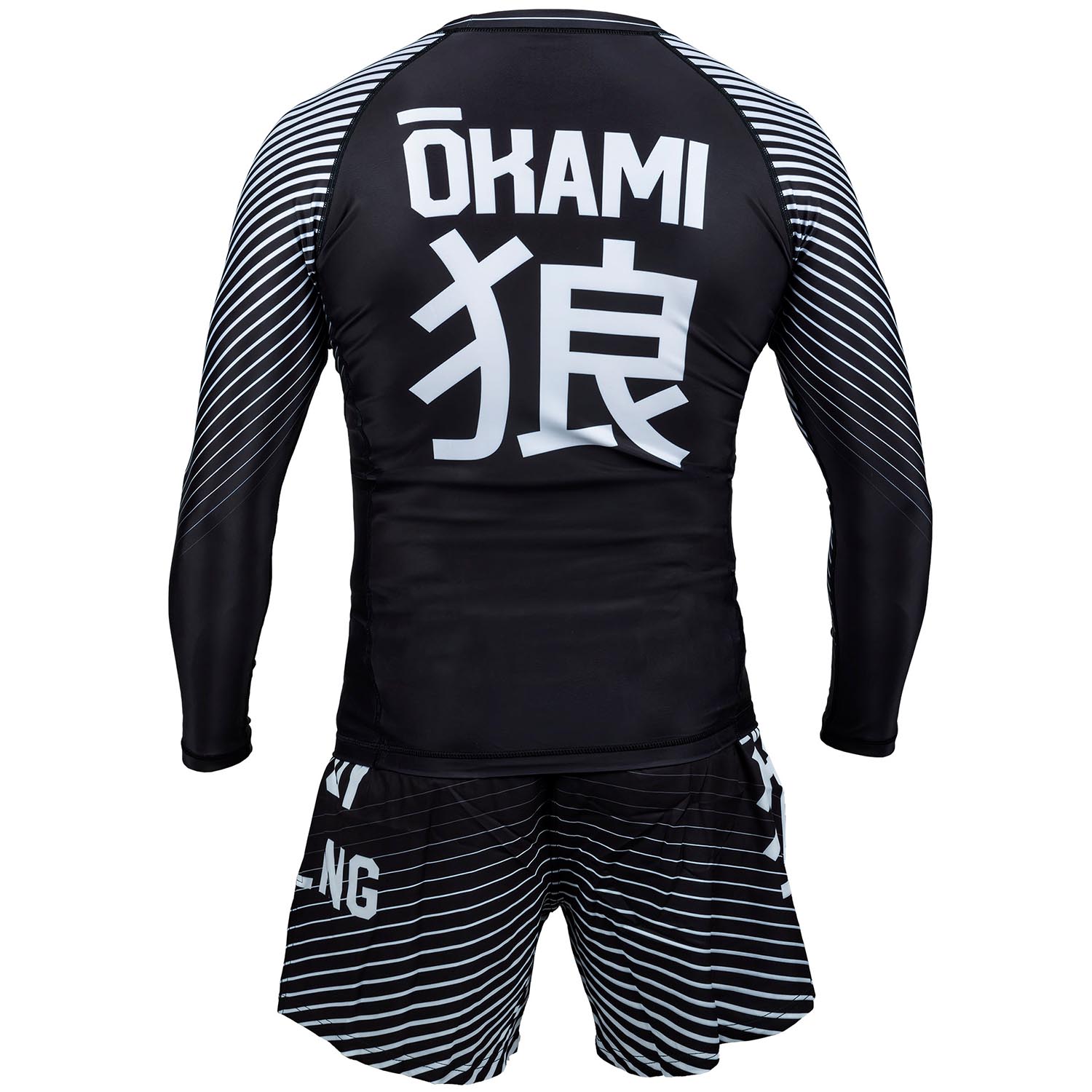 OKAMI Rashguard, L/S, Big Kanji, black-white, XL