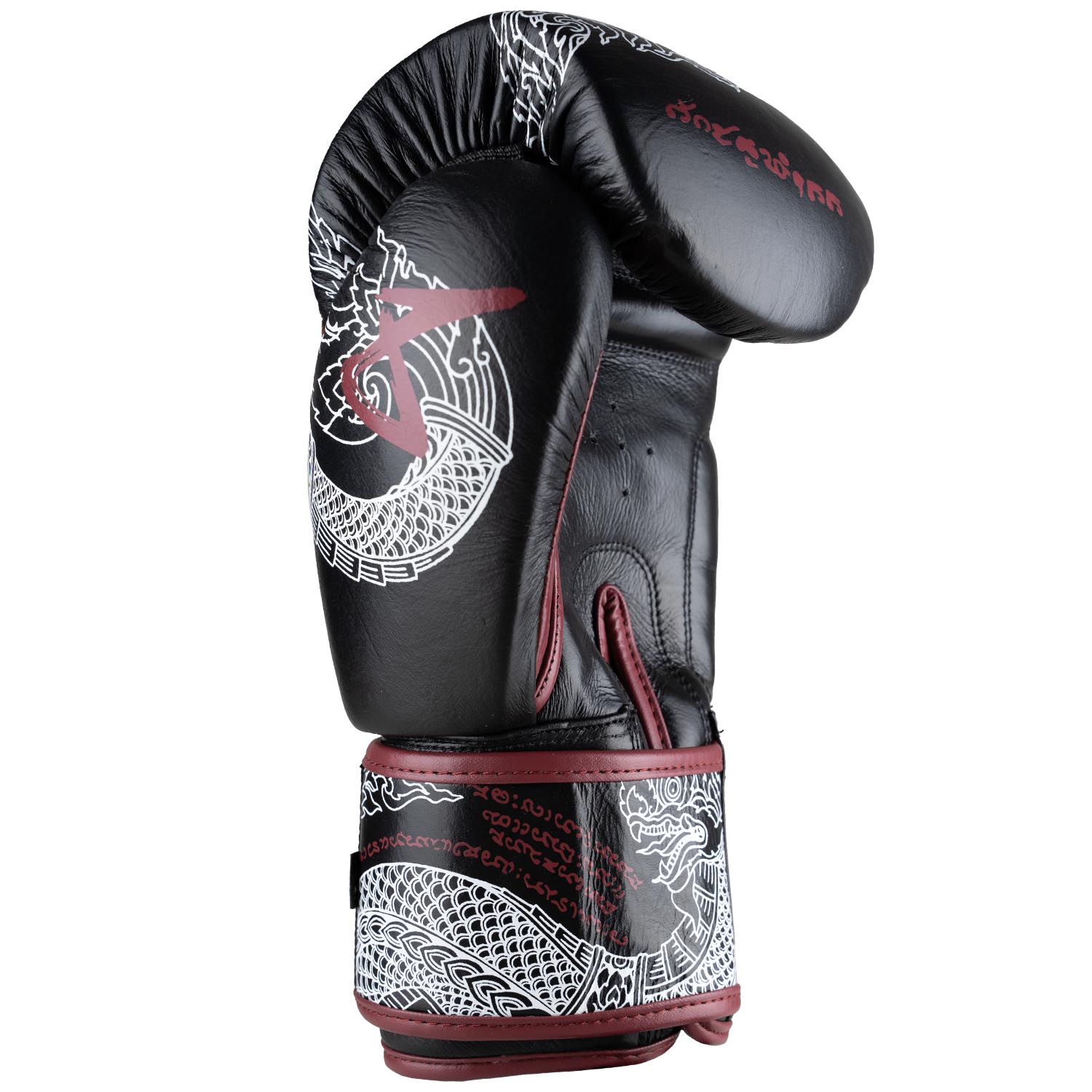 8 WEAPONS Boxing Gloves, Sak Yant Naga, black-maroon, 12 Oz