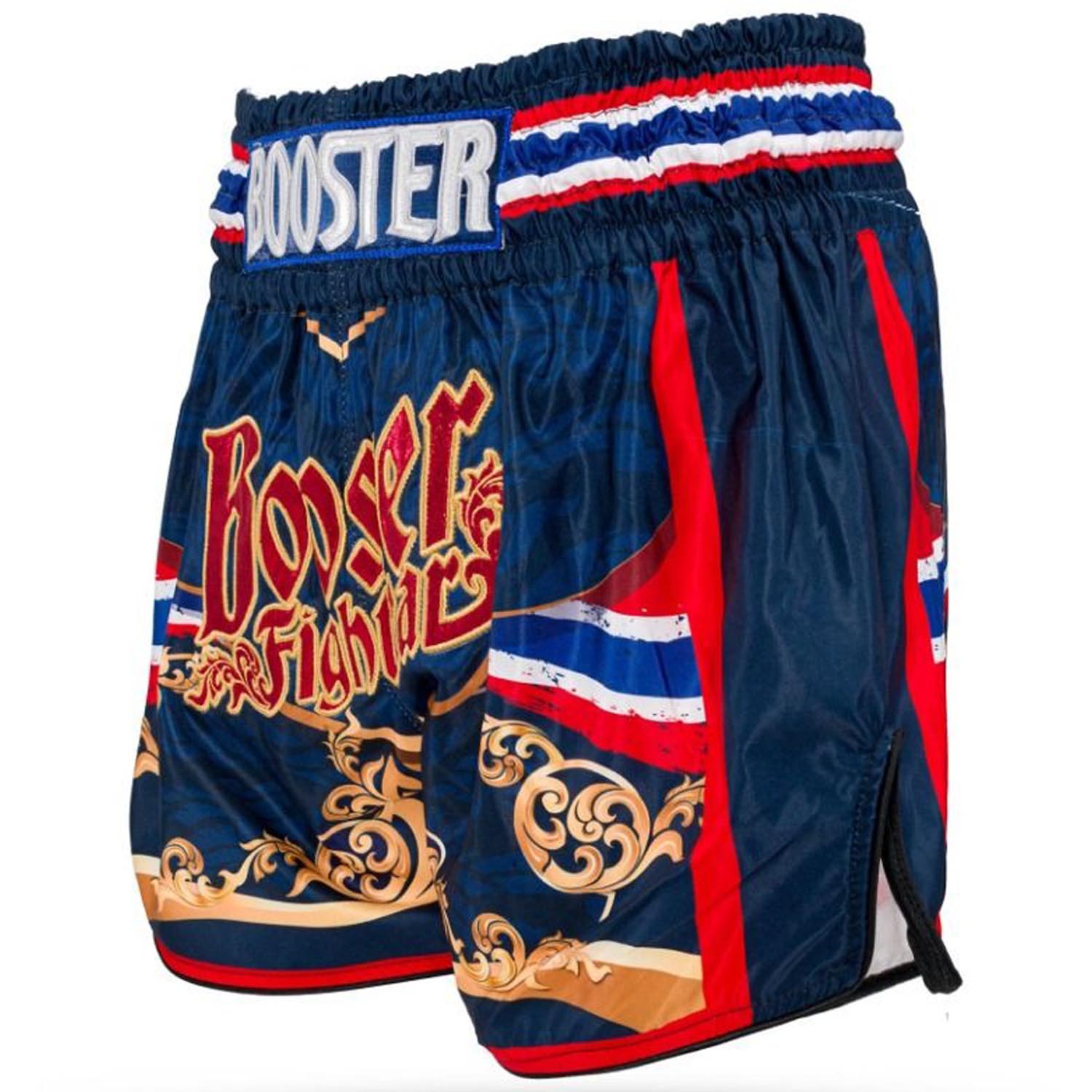 Booster Muay Thai Shorts, Country, blau-rot-gold, S