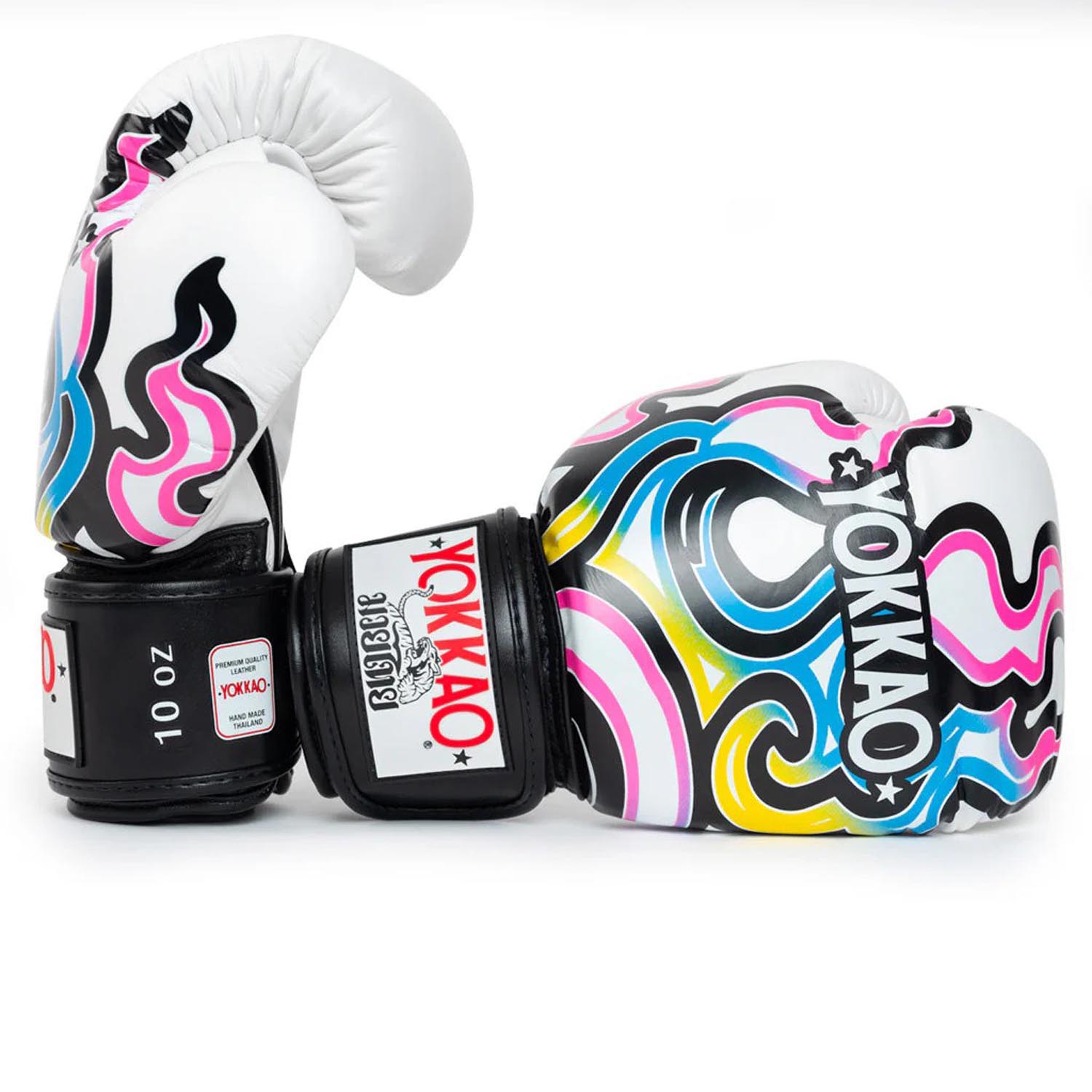 YOKKAO Boxing Gloves, Flames, white, 16 Oz