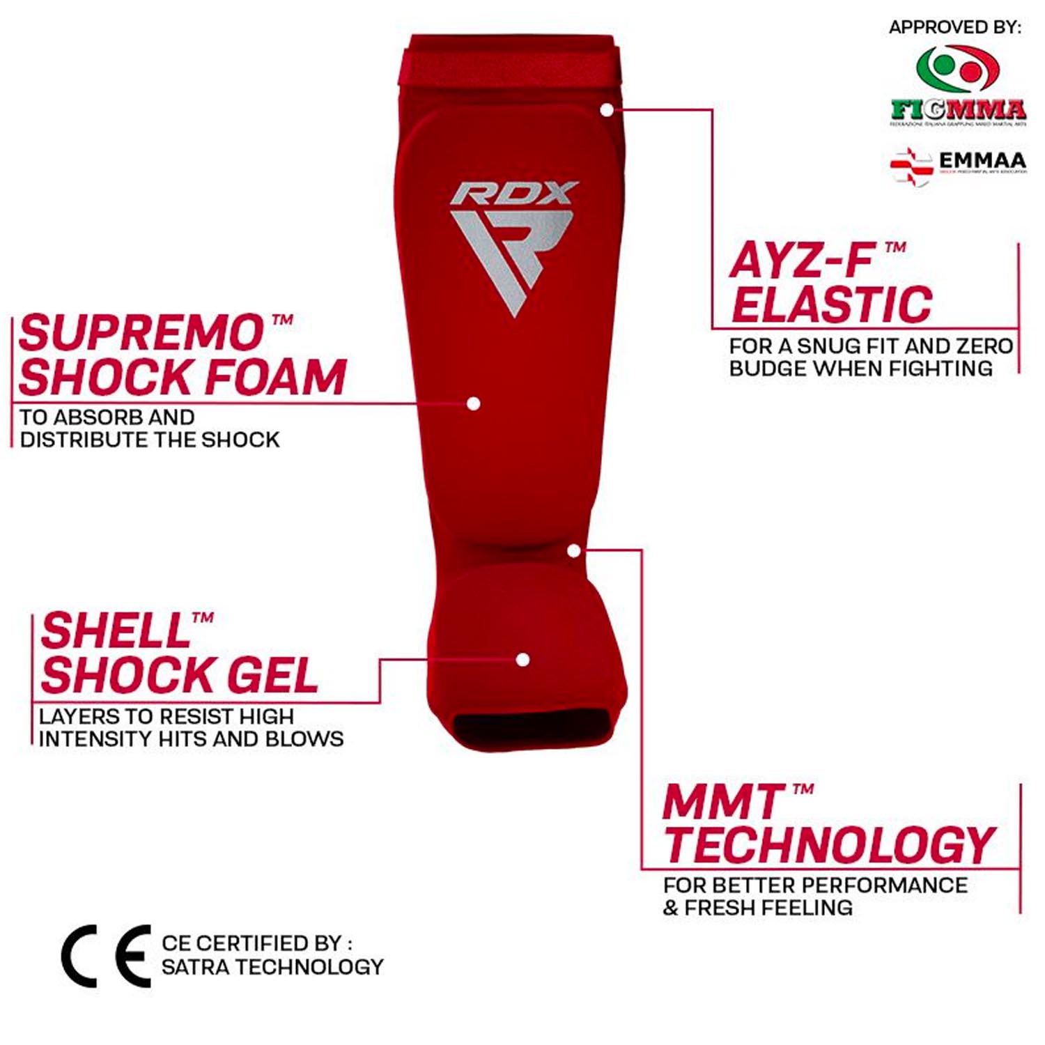 RDX Shinguards, red-white, M
