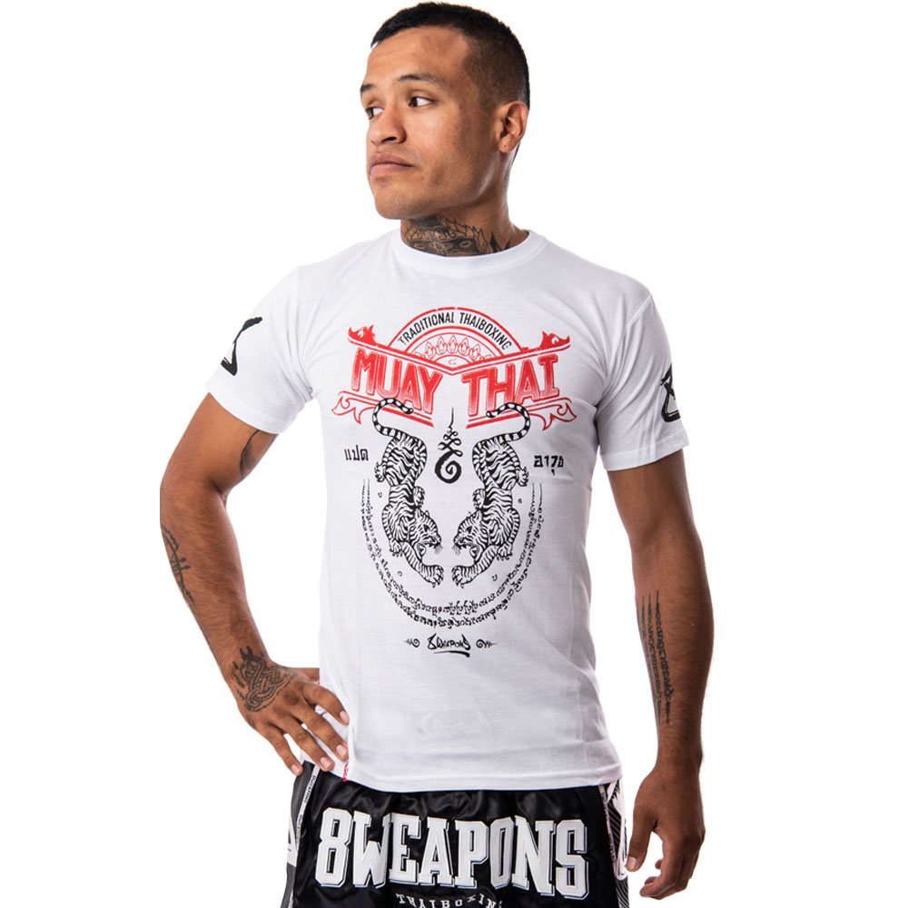 8 WEAPONS T-Shirt, Sak Yant Tigers, weiß, L