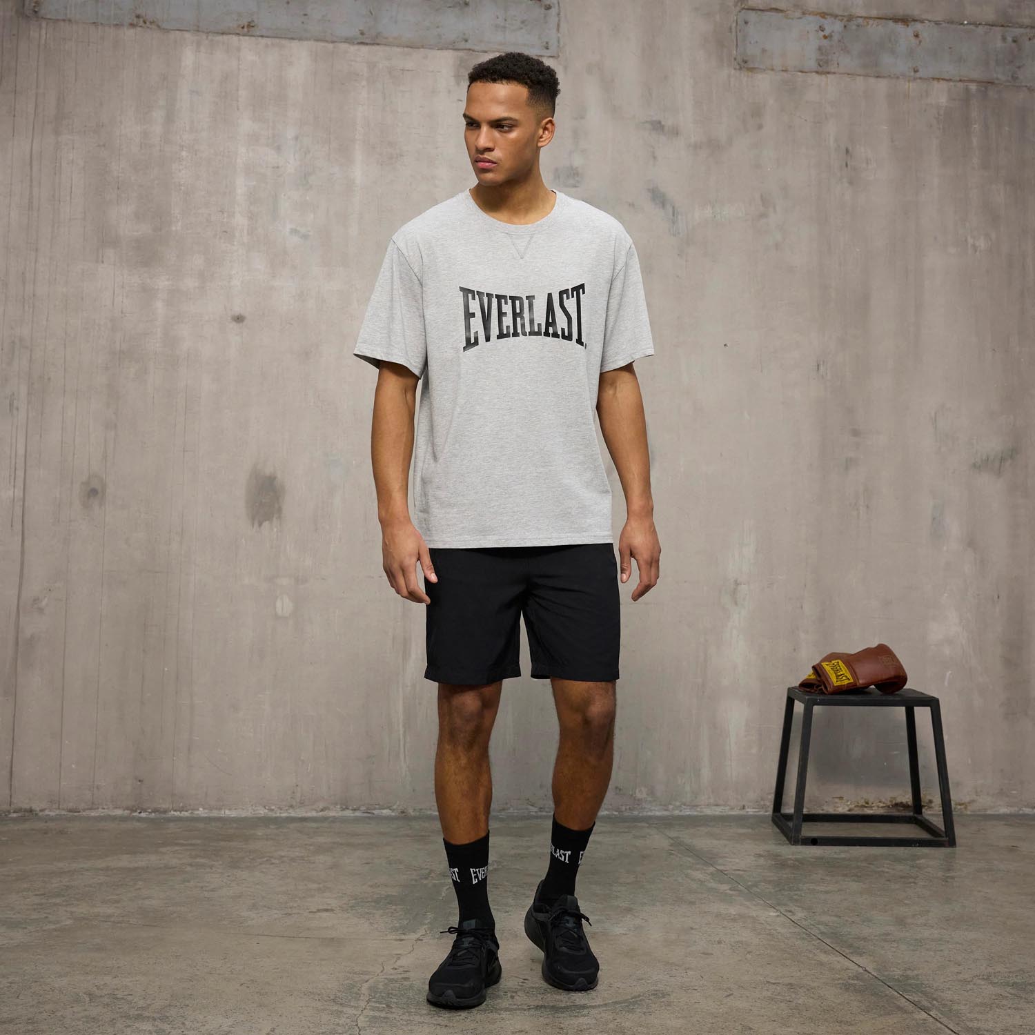 Everlast T-Shirt, Logo Oversized, grey-black, XXL