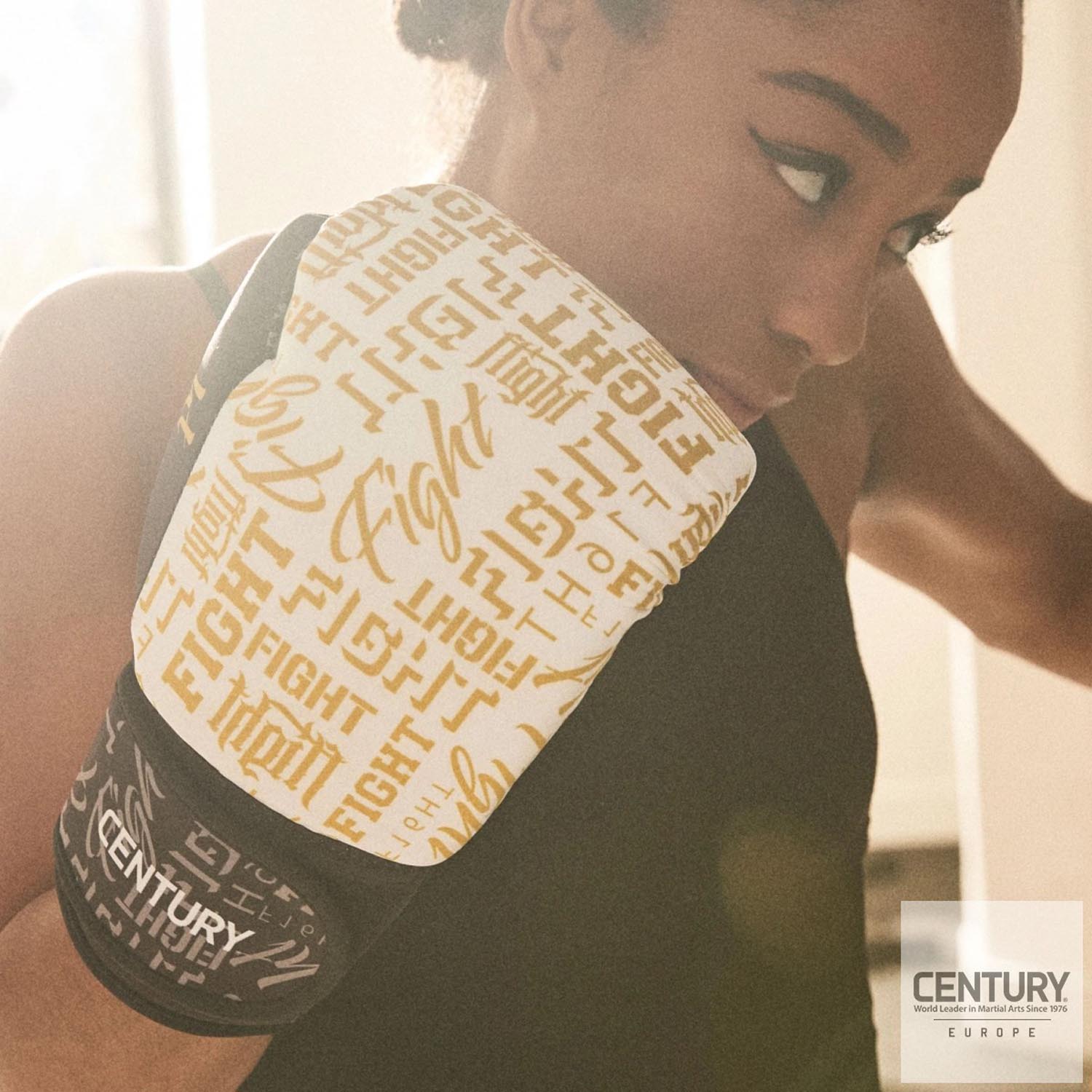 Century Boxing Gloves, Strive, Fight , Washable, black-white-yellow, 10 Oz