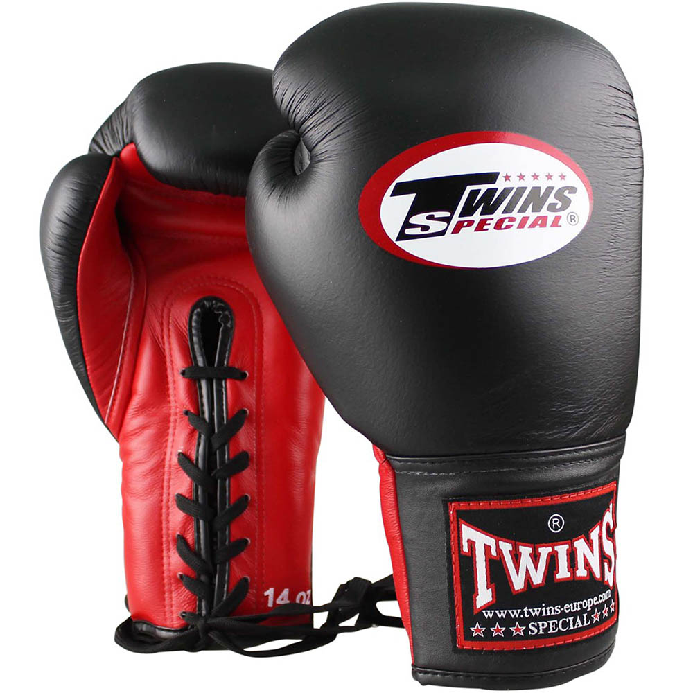 TWINS Special Competition Gloves, Laces, BGLL-1, black-red, 10 Oz