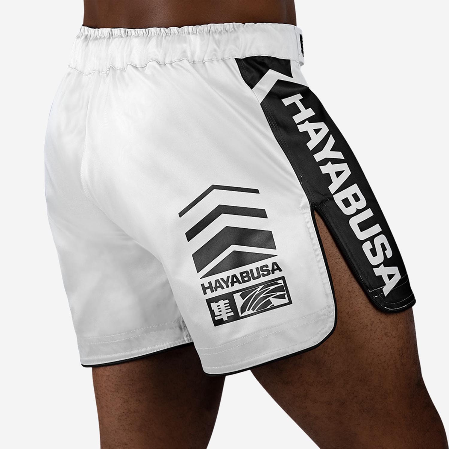 Hayabusa MMA Fight Shorts, Icon, Mid Length, weiß-schwarz, XXL