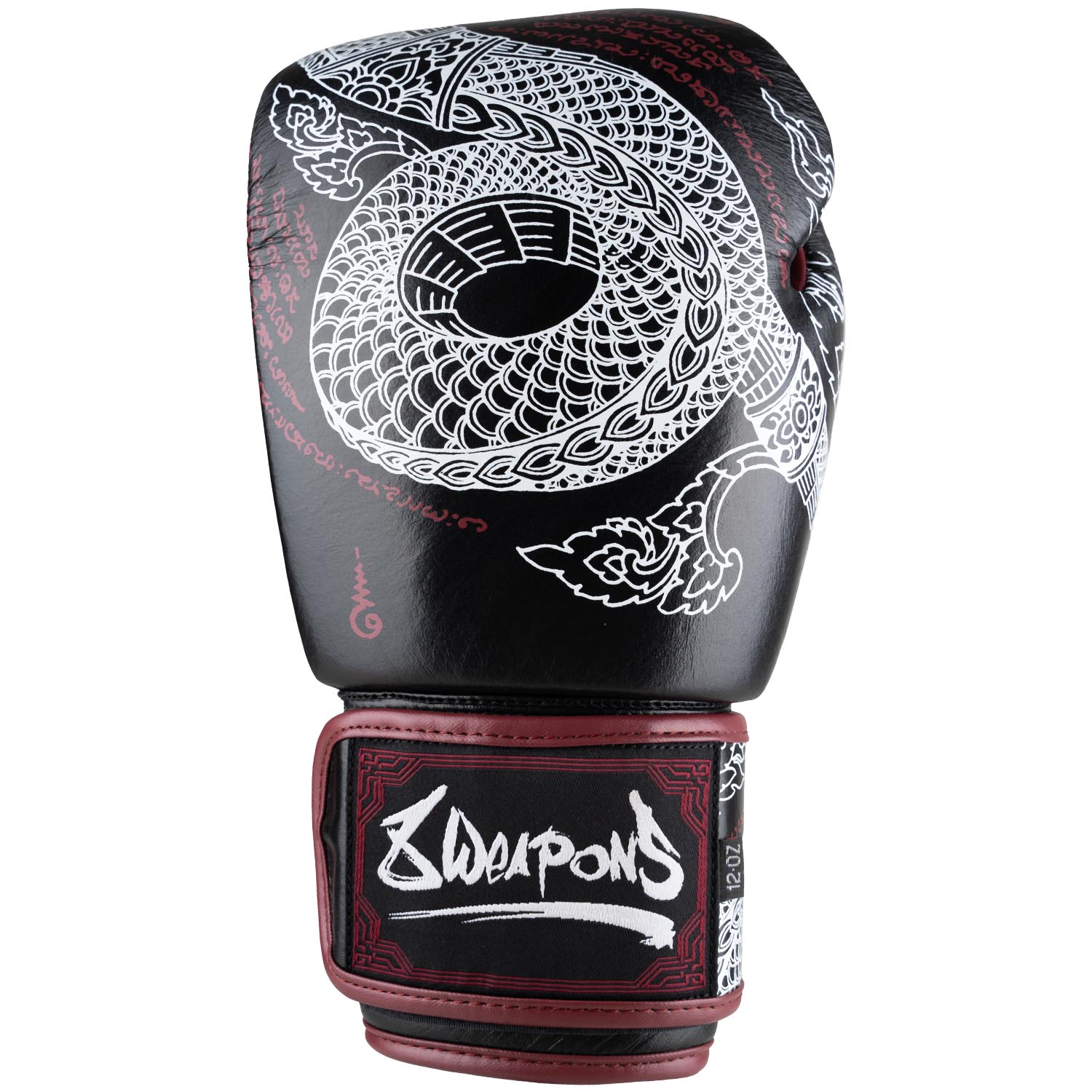 8 WEAPONS Boxing Gloves, Sak Yant Naga, black-maroon, 10 Oz