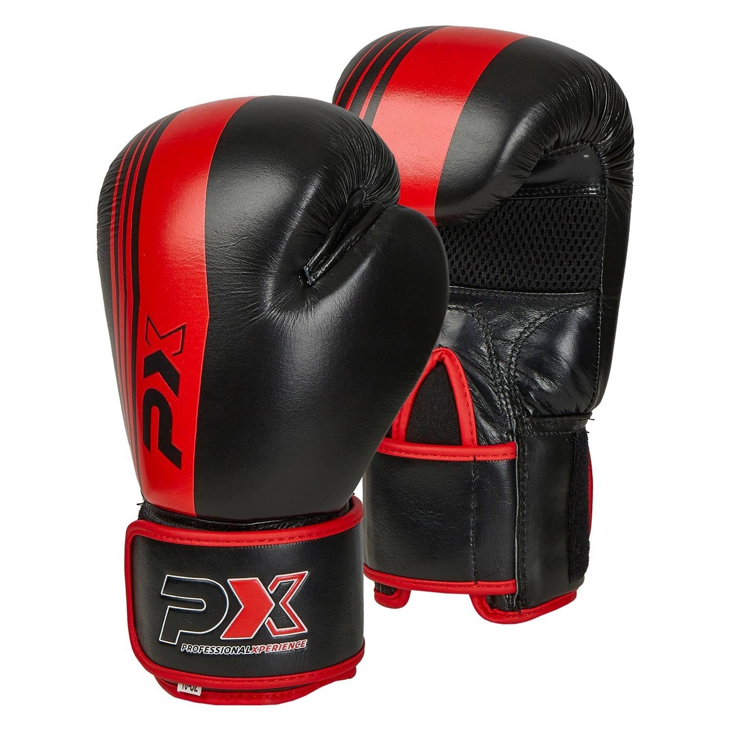 PX Boxing Gloves, Leather, black-red, 10 Oz
