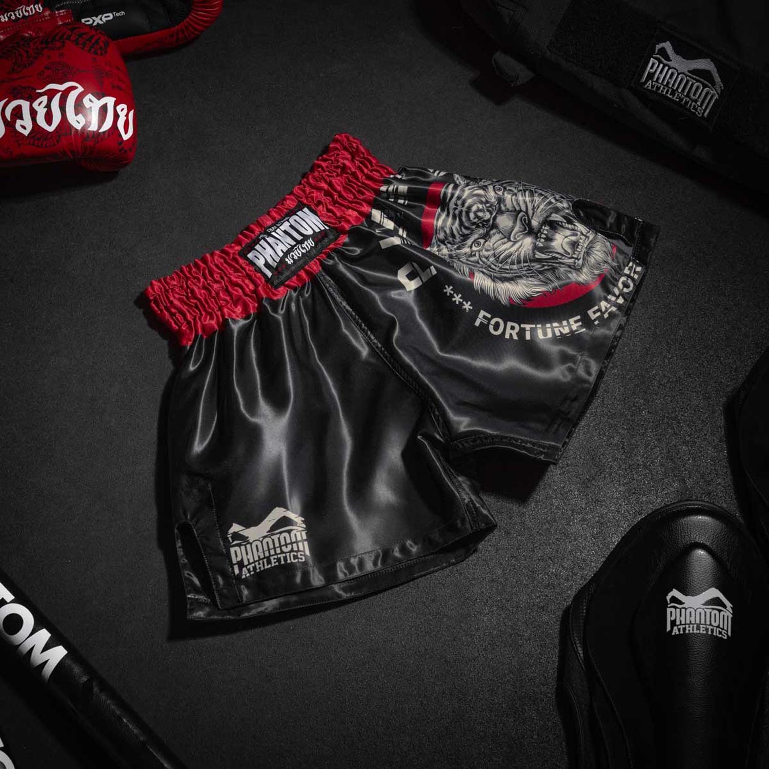 Phantom Athletics Muay Thai Shorts, Tiger Unit, black-red, XXL